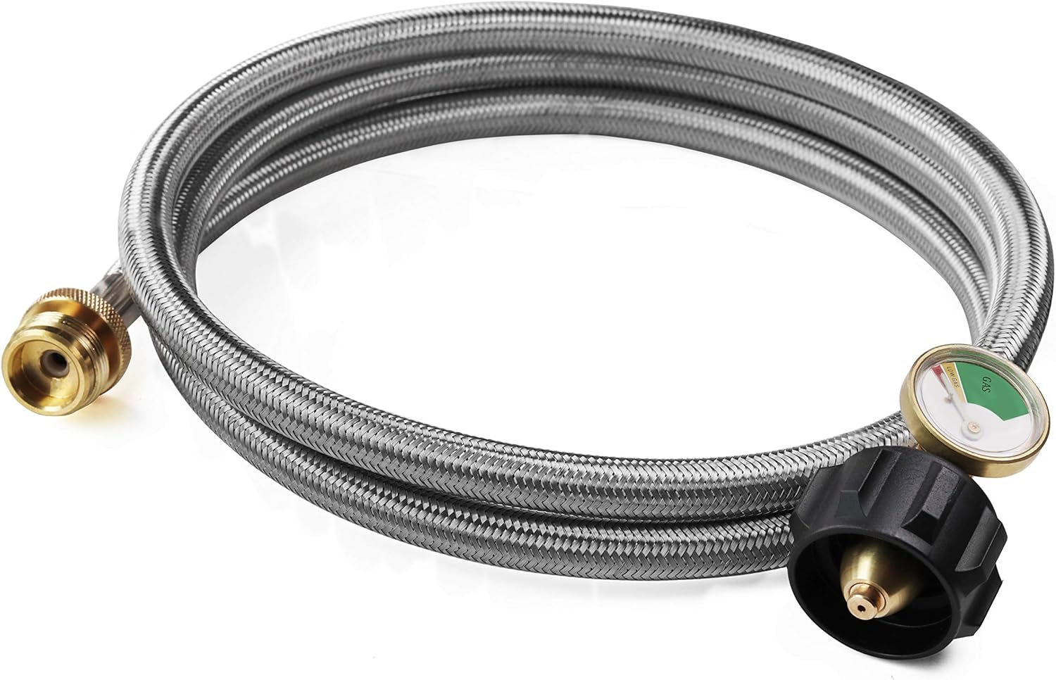 6 Feet Stainless Braided Hose Adapter With Tank Gauge, 1 lb to 20 lb Propane Converter for Stove, Tabletop Grill and More 1lb Portable Appliance - Image 1