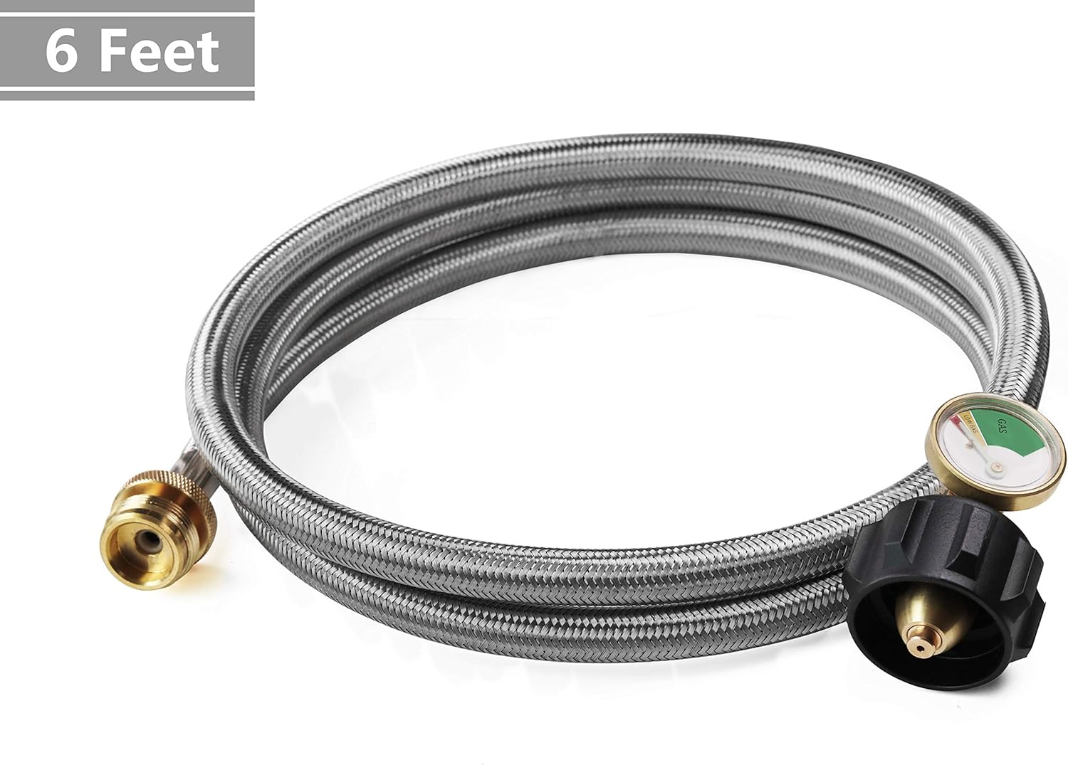 6 Feet Stainless Braided Hose Adapter With Tank Gauge, 1 lb to 20 lb Propane Converter for Stove, Tabletop Grill and More 1lb Portable Appliance - Image 3