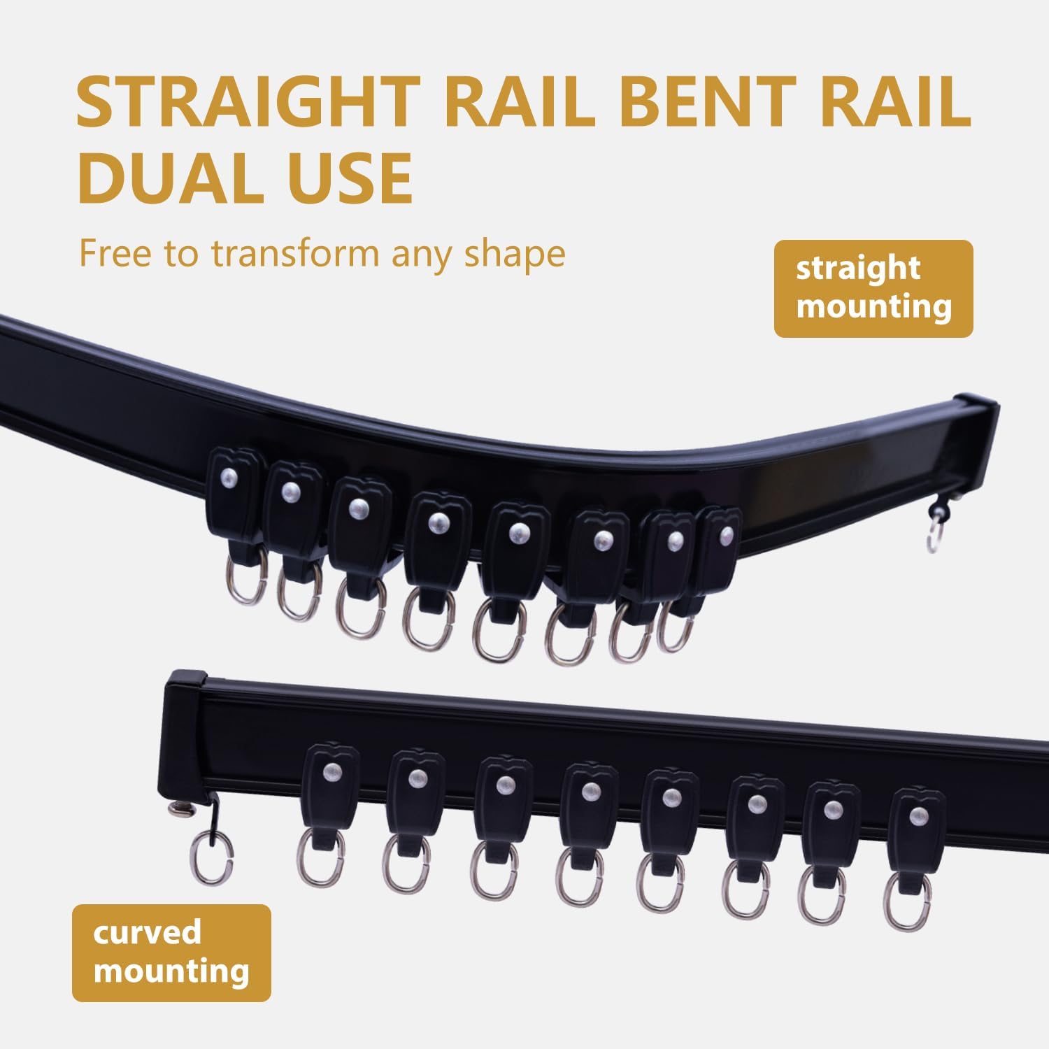Bendable Ceiling Curtain Track Ceilings Mount or Wall Mounted Heavy-Duty Room Divider Curtains Rails for Living room Bedroom Shower Privacy RV Garage Dividers with Clips，Black 15 FT - Image 4