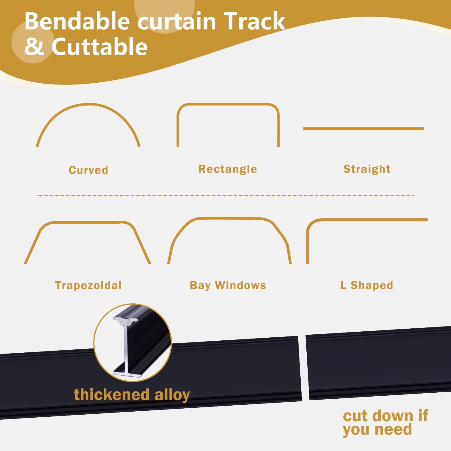 Bendable Ceiling Curtain Track Ceilings Mount or Wall Mounted Heavy-Duty Room Divider Curtains Rails for Living room Bedroom Shower Privacy RV Garage Dividers with Clips，Black 15 FT - Image 5