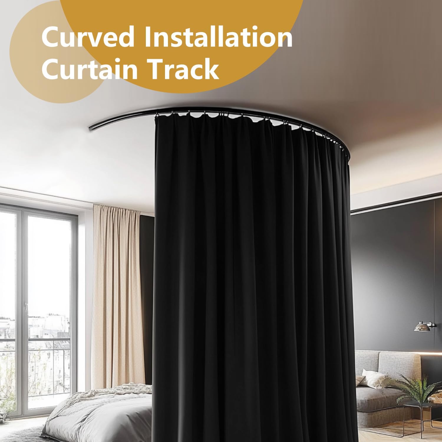 Bendable Ceiling Curtain Track Ceilings Mount or Wall Mounted Heavy-Duty Room Divider Curtains Rails for Living room Bedroom Shower Privacy RV Garage Dividers with Clips，Black 15 FT - Image 7