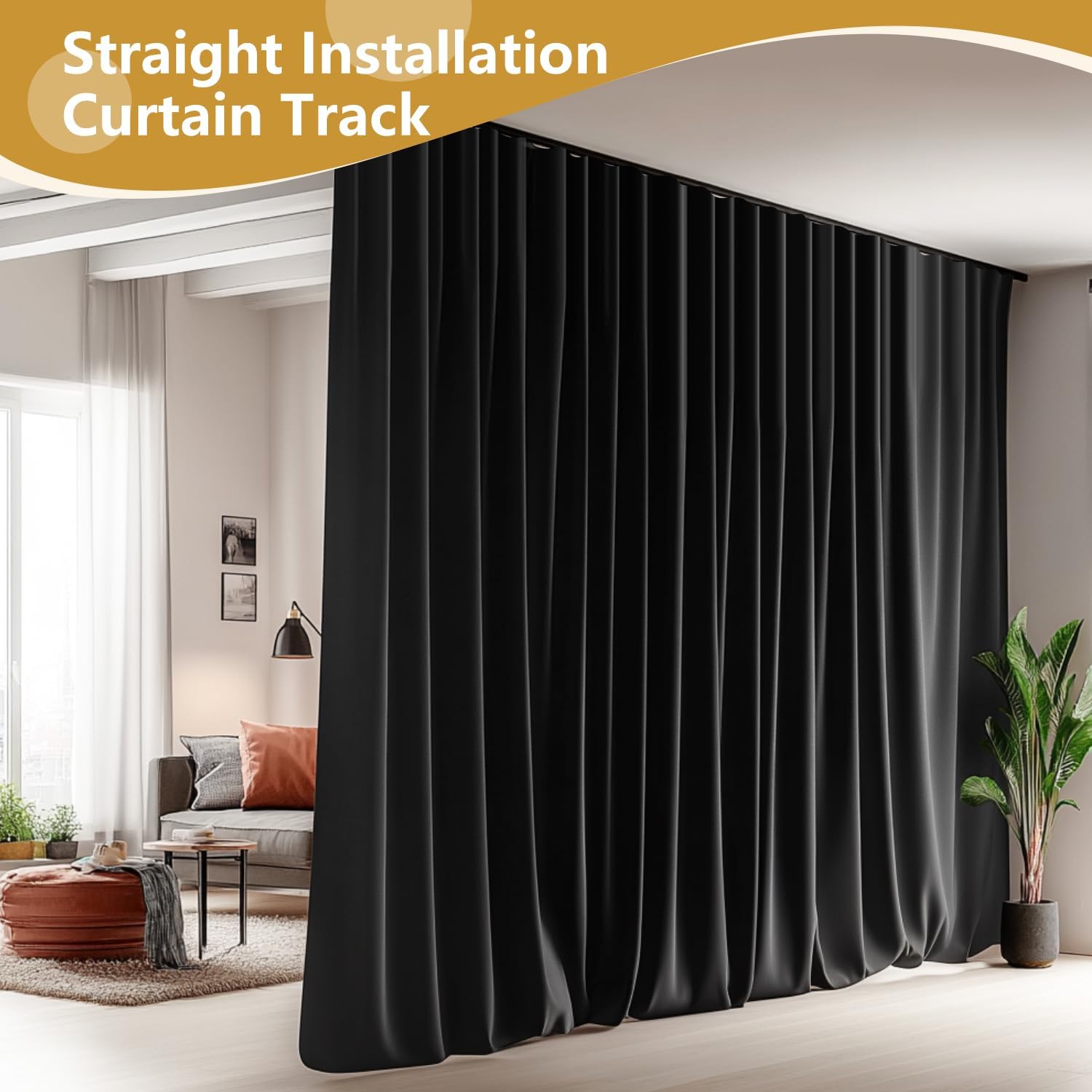 Bendable Ceiling Curtain Track Ceilings Mount or Wall Mounted Heavy-Duty Room Divider Curtains Rails for Living room Bedroom Shower Privacy RV Garage Dividers with Clips，Black 15 FT - Image 8
