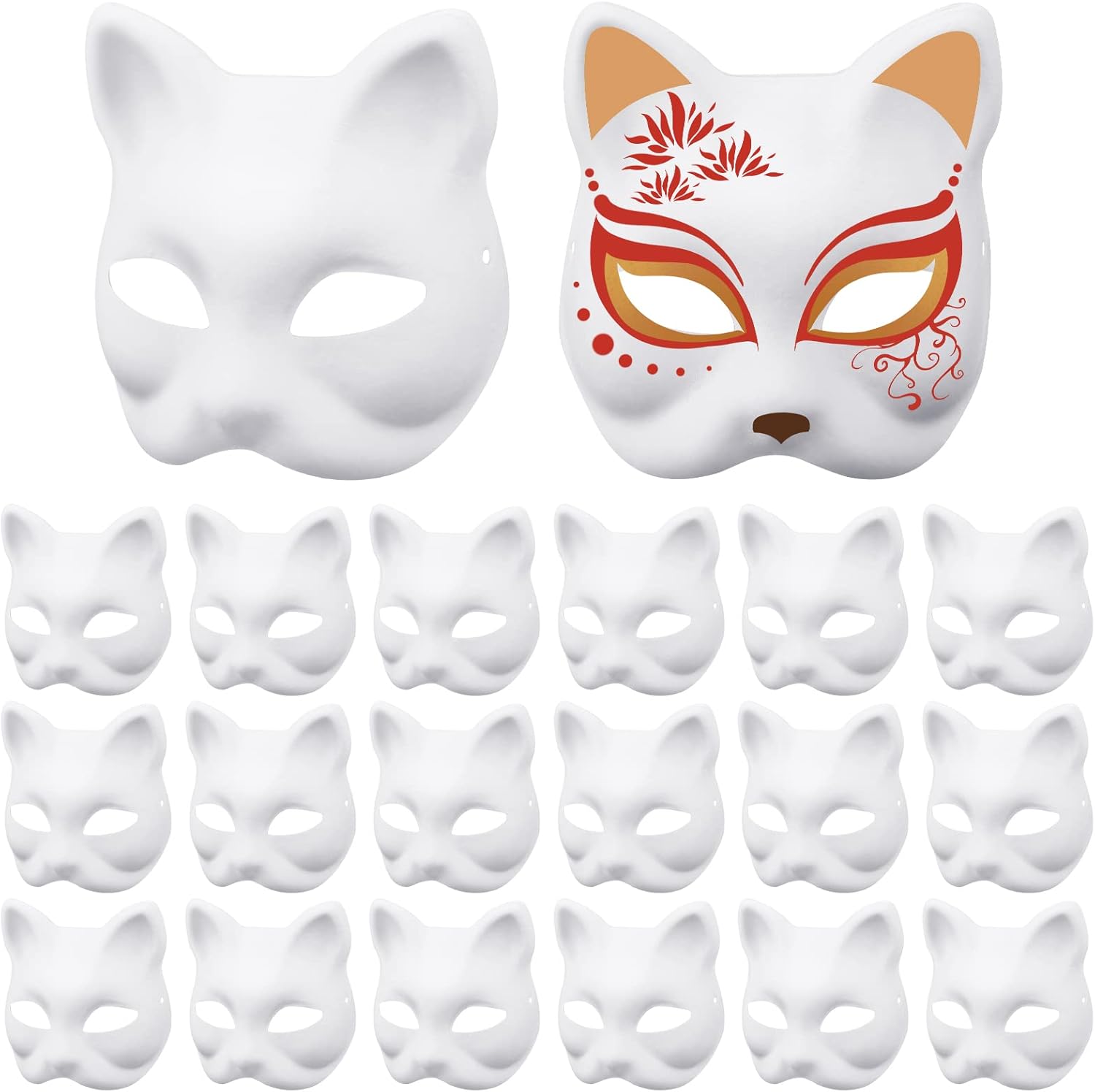 20 Pcs Cat Masks White Blank Therian Masks for Masquerade Halloween Cosplay Parties Costume Accessories - Image 1
