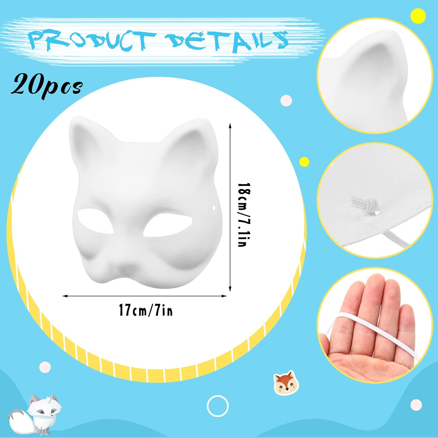 20 Pcs Cat Masks White Blank Therian Masks for Masquerade Halloween Cosplay Parties Costume Accessories - Image 3