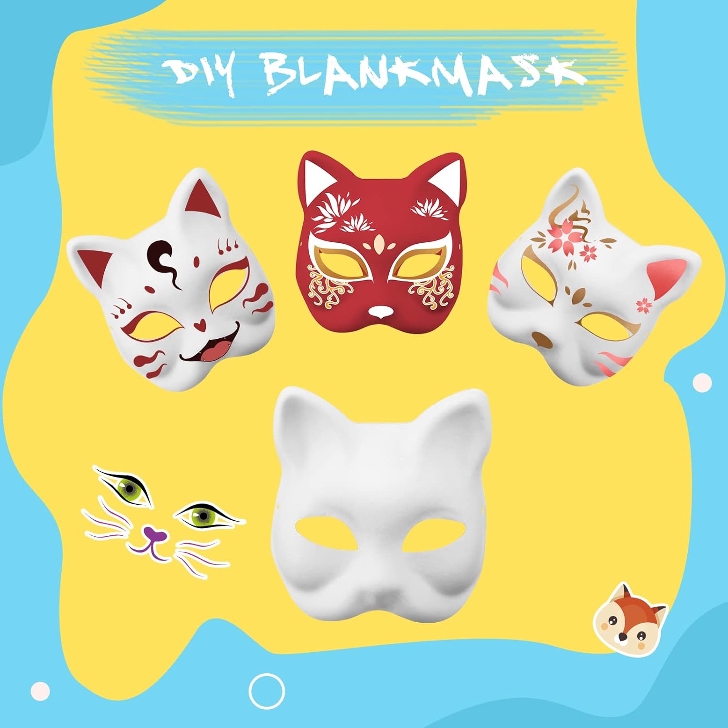 20 Pcs Cat Masks White Blank Therian Masks for Masquerade Halloween Cosplay Parties Costume Accessories - Image 4