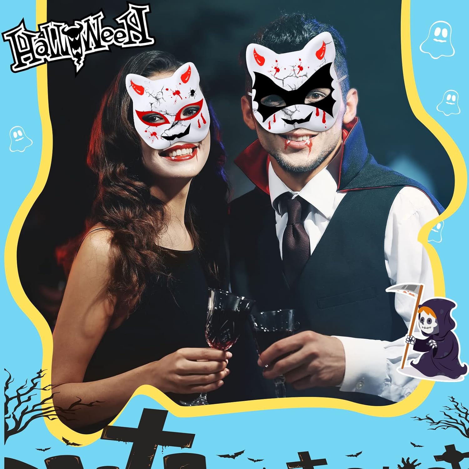 20 Pcs Cat Masks White Blank Therian Masks for Masquerade Halloween Cosplay Parties Costume Accessories - Image 6