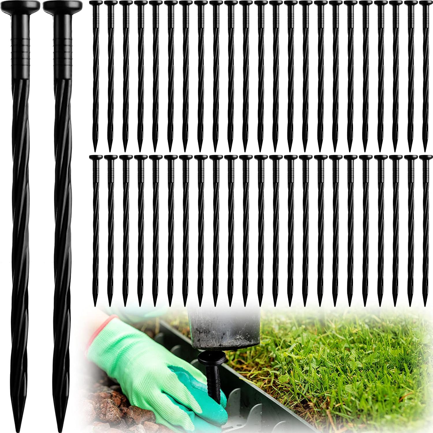 200 Pack Landscaping Spikes Anchoring Spike Plastic Ground Stake for Lawn, Weed Barriers, Turf, Paver Edging, House Construction (8 Inch) - Image 1