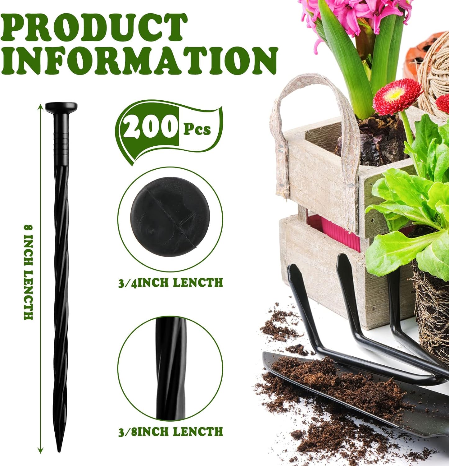 200 Pack Landscaping Spikes Anchoring Spike Plastic Ground Stake for Lawn, Weed Barriers, Turf, Paver Edging, House Construction (8 Inch) - Image 2