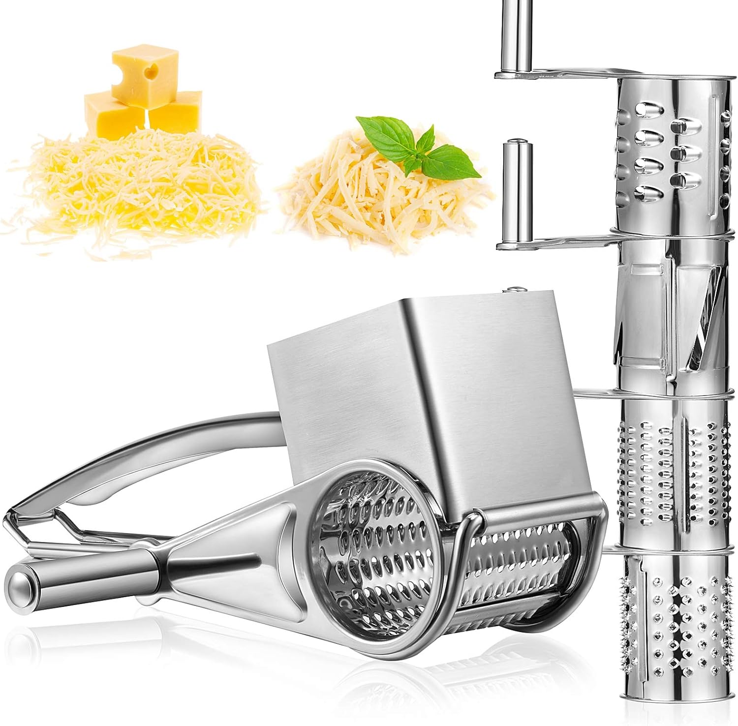 Rotary Cheese Grater Stainless Steel Handheld Rotary Parmesan Grater Cheese Cutter Slicer Shredder with 4 Stainless Drum for Grating Hard Chocolate Nuts Kitchen Tool - Image 1