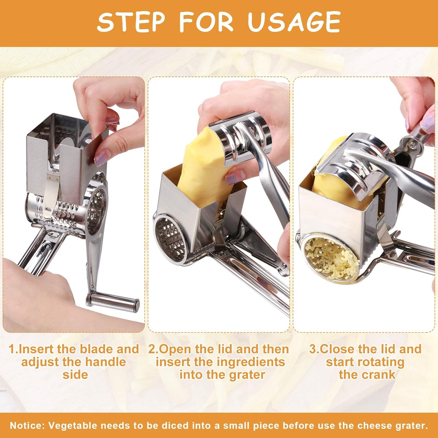 Rotary Cheese Grater Stainless Steel Handheld Rotary Parmesan Grater Cheese Cutter Slicer Shredder with 4 Stainless Drum for Grating Hard Chocolate Nuts Kitchen Tool - Image 4