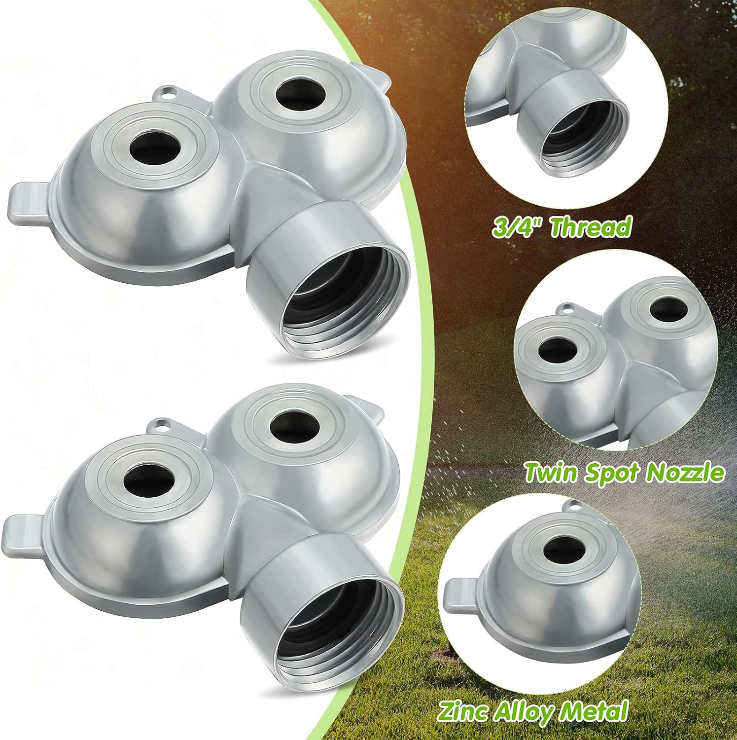 2 Pcs Circle Pattern Twin Spot Sprinkler Metal Lawn Garden Rotating Water Spray Sprinkler 360 Degree for Lawn Yard, Silver - Image 3