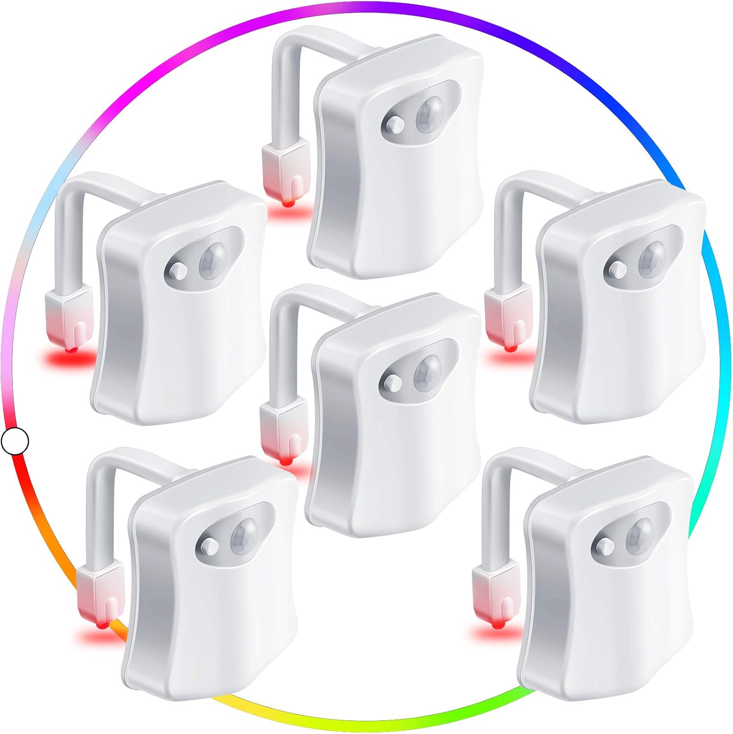 6 Pieces Toilet Night Light Motion Activated Sensor Lamp 16 Colors Changing LED Inside Toilet Bowl, LED Light for Washroom Bathroom, Battery Not Included - Image 1