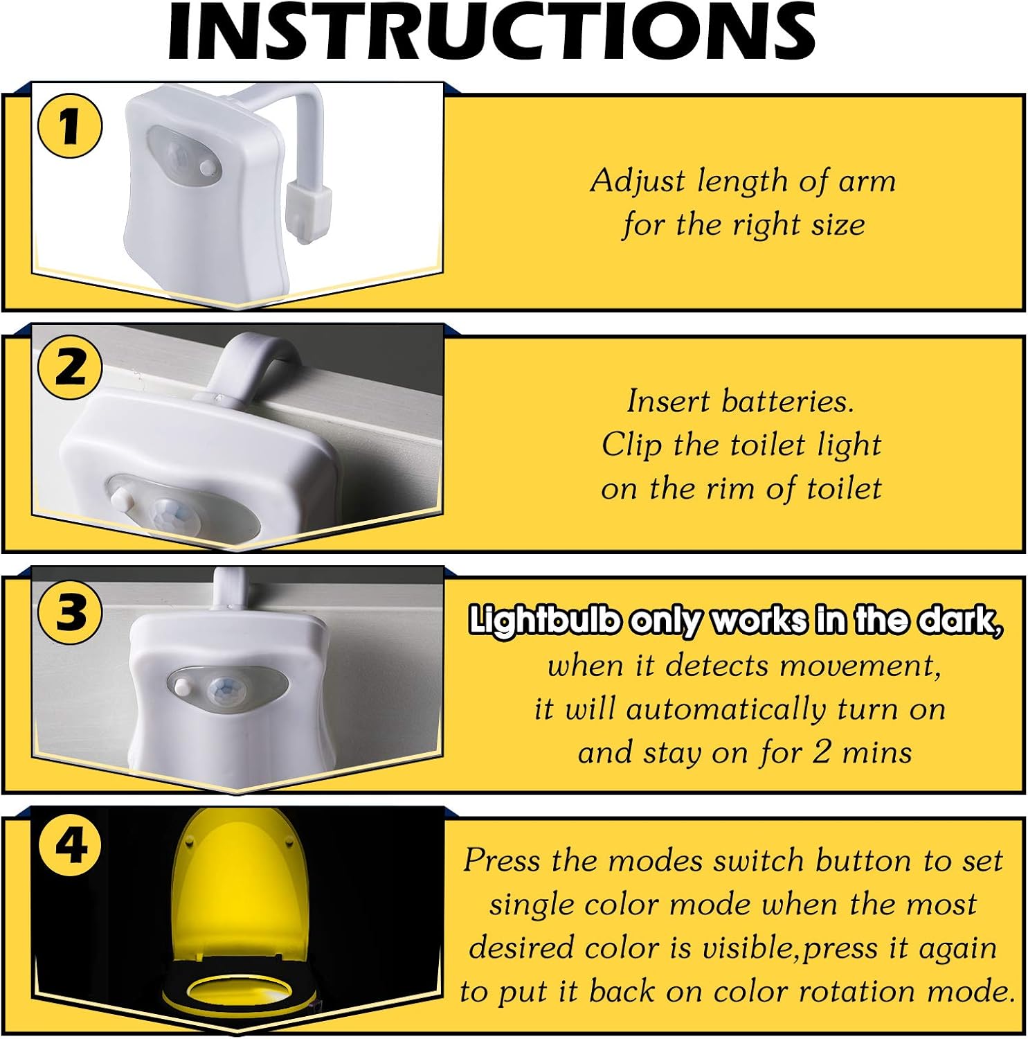 6 Pieces Toilet Night Light Motion Activated Sensor Lamp 16 Colors Changing LED Inside Toilet Bowl, LED Light for Washroom Bathroom, Battery Not Included - Image 4