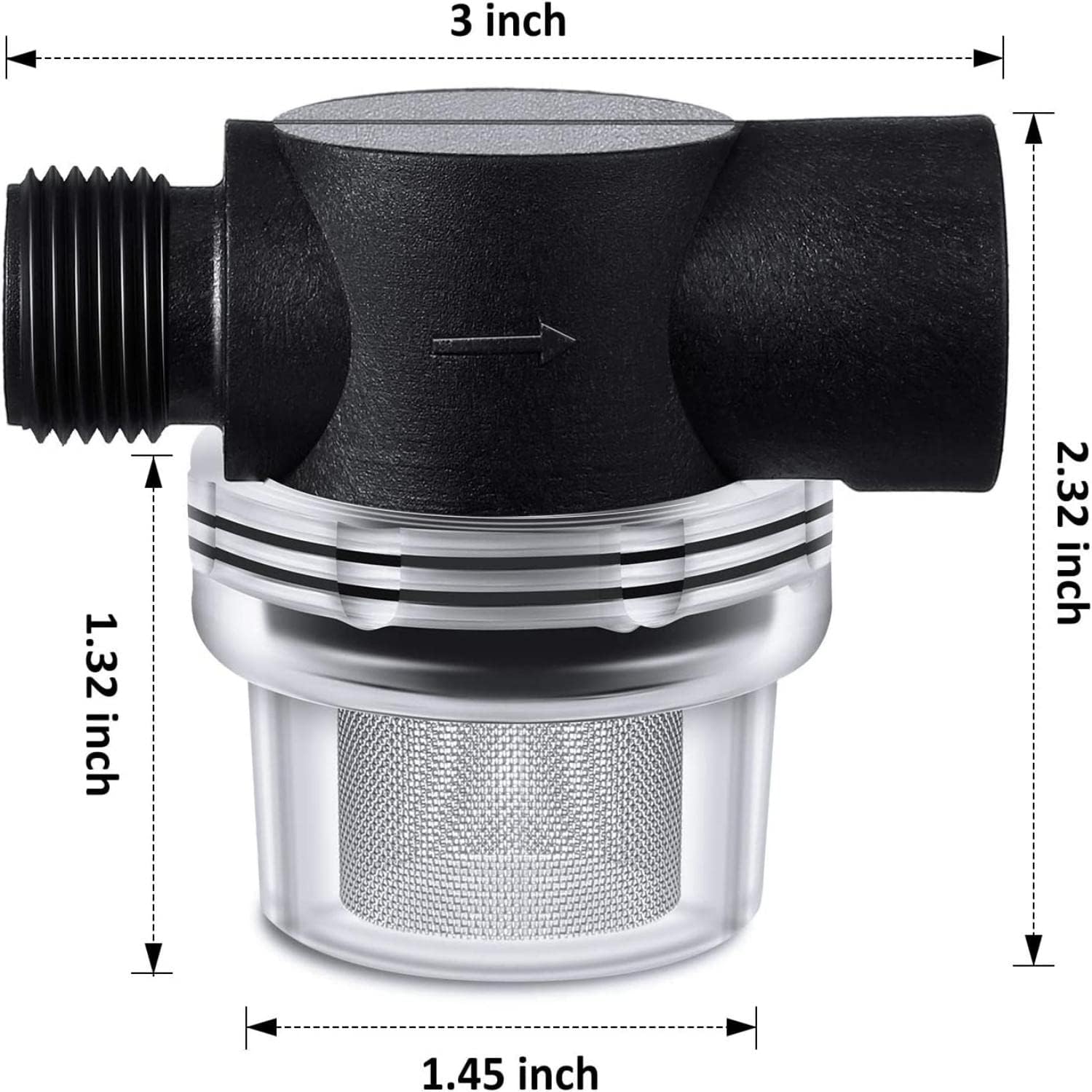 4 Pack Water Pump Strainer Filter, RV Replacement 1/2 Twist On Pipe Strainer with 50 Mesh Stainless Steel Filter Screen Compatible with WFCO or Shurflo Pumps - Image 2