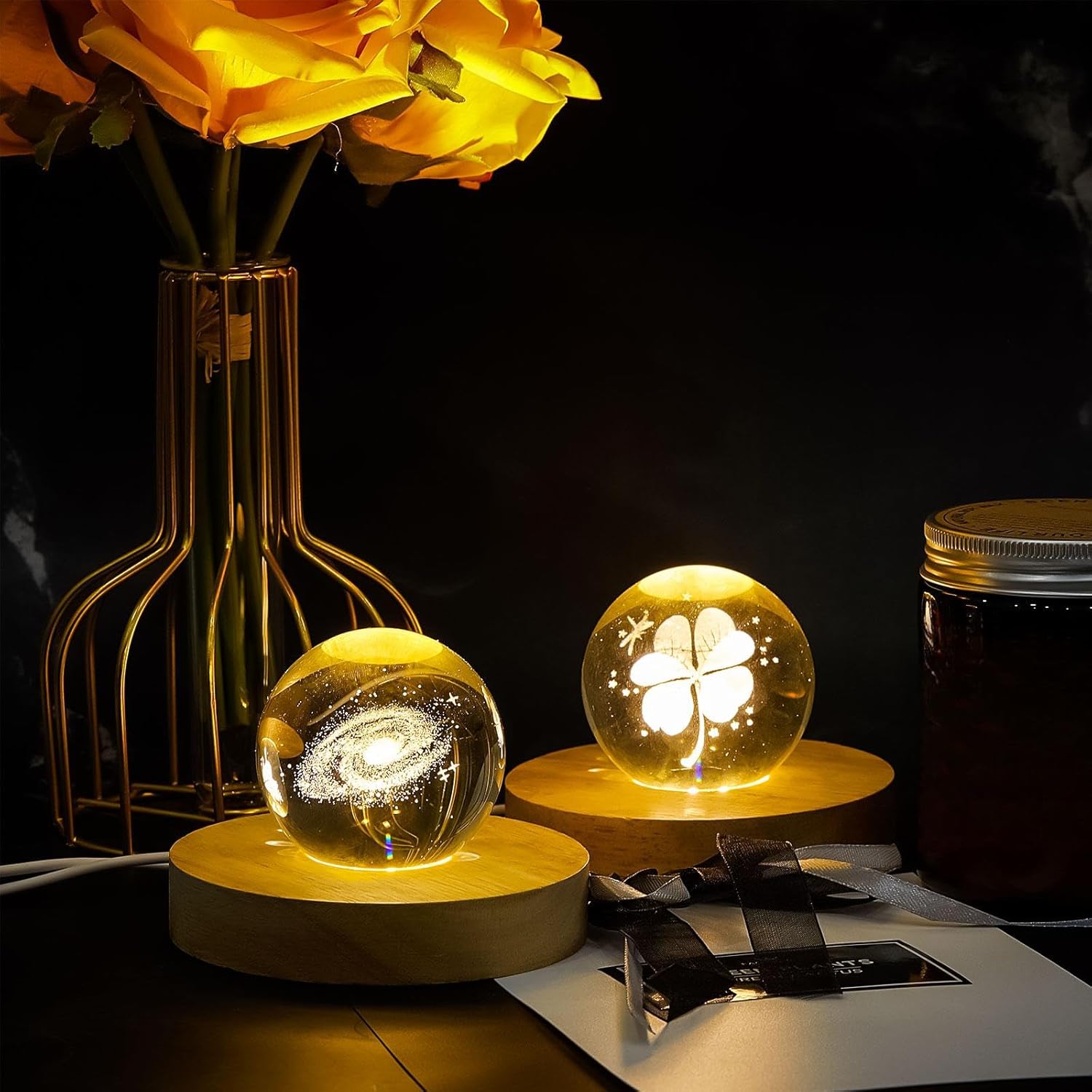 8 Pcs Wooden LED Display Base Lighted Base for Crystal Art Wood Display for Glass Art 3D Crystal Warm Light(Round Surface Style) - Image 7