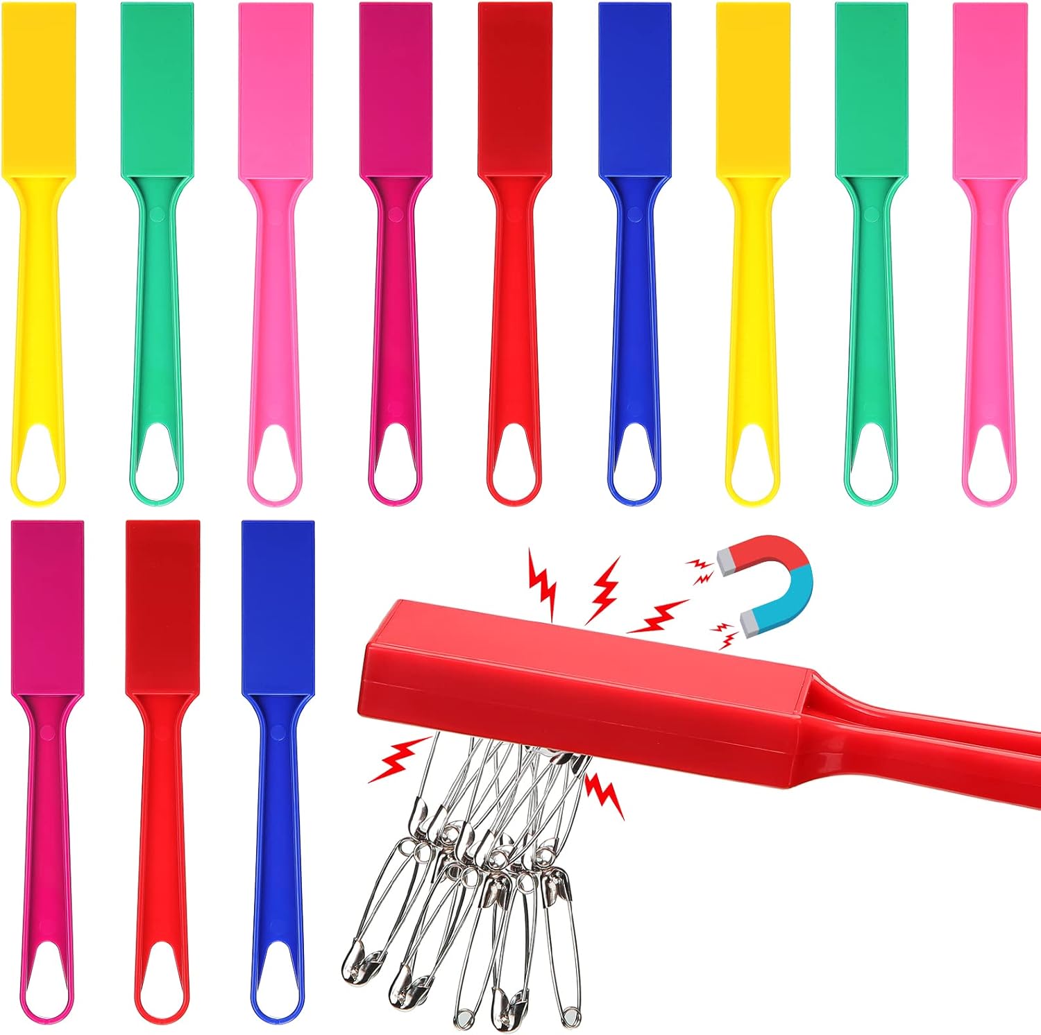 Magnet Wands for Kids Classroom Educational Learning Kits Rainbow Magnetic Wand Bulk 8 Inch Preschool Science Experiment Tools Learning Toys Bingo Games, 6 Colors (12 Pcs) - Image 1