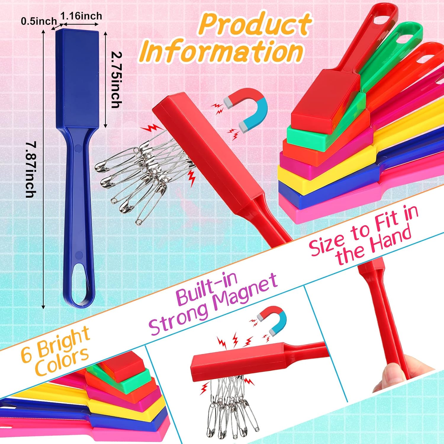 Magnet Wands for Kids Classroom Educational Learning Kits Rainbow Magnetic Wand Bulk 8 Inch Preschool Science Experiment Tools Learning Toys Bingo Games, 6 Colors (12 Pcs) - Image 2