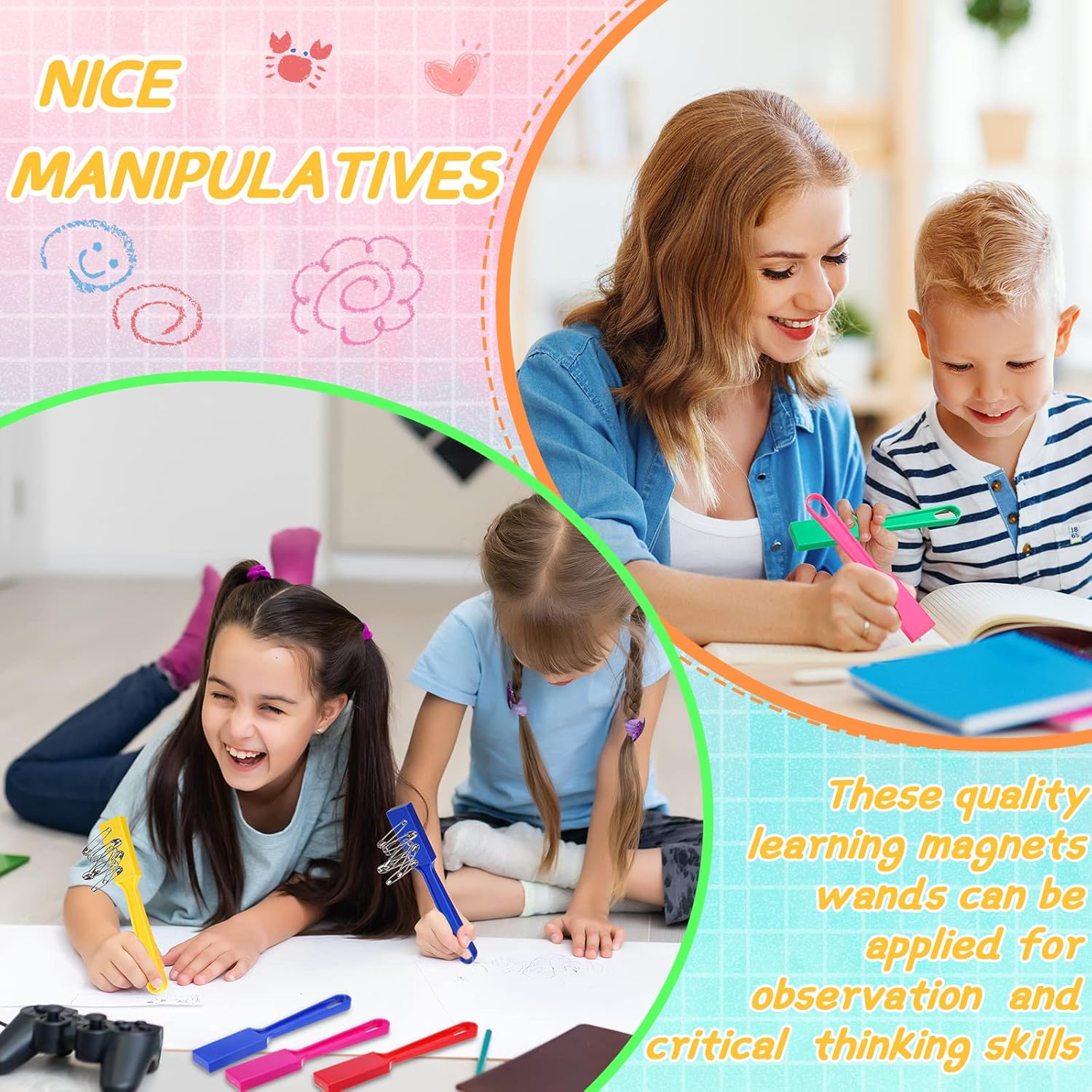 Magnet Wands for Kids Classroom Educational Learning Kits Rainbow Magnetic Wand Bulk 8 Inch Preschool Science Experiment Tools Learning Toys Bingo Games, 6 Colors (12 Pcs) - Image 5