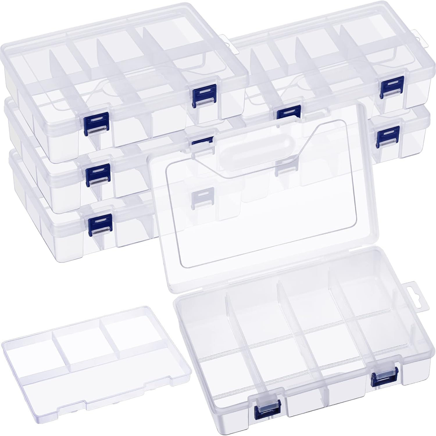 6 Pack Fishing Tackle Box Organizer Storage Clear Fishing Box with Movable Tray Plastic Waterproof Compartment Organizer for Lure Container Craft Beads Jewelry - Image 1