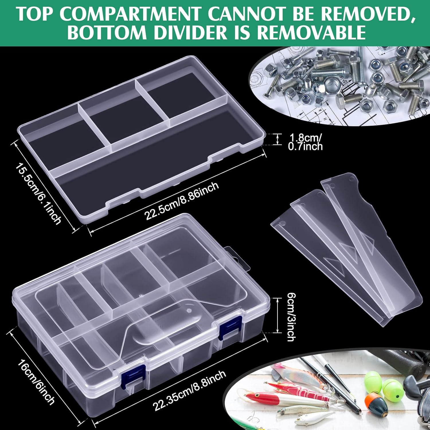 6 Pack Fishing Tackle Box Organizer Storage Clear Fishing Box with Movable Tray Plastic Waterproof Compartment Organizer for Lure Container Craft Beads Jewelry - Image 2