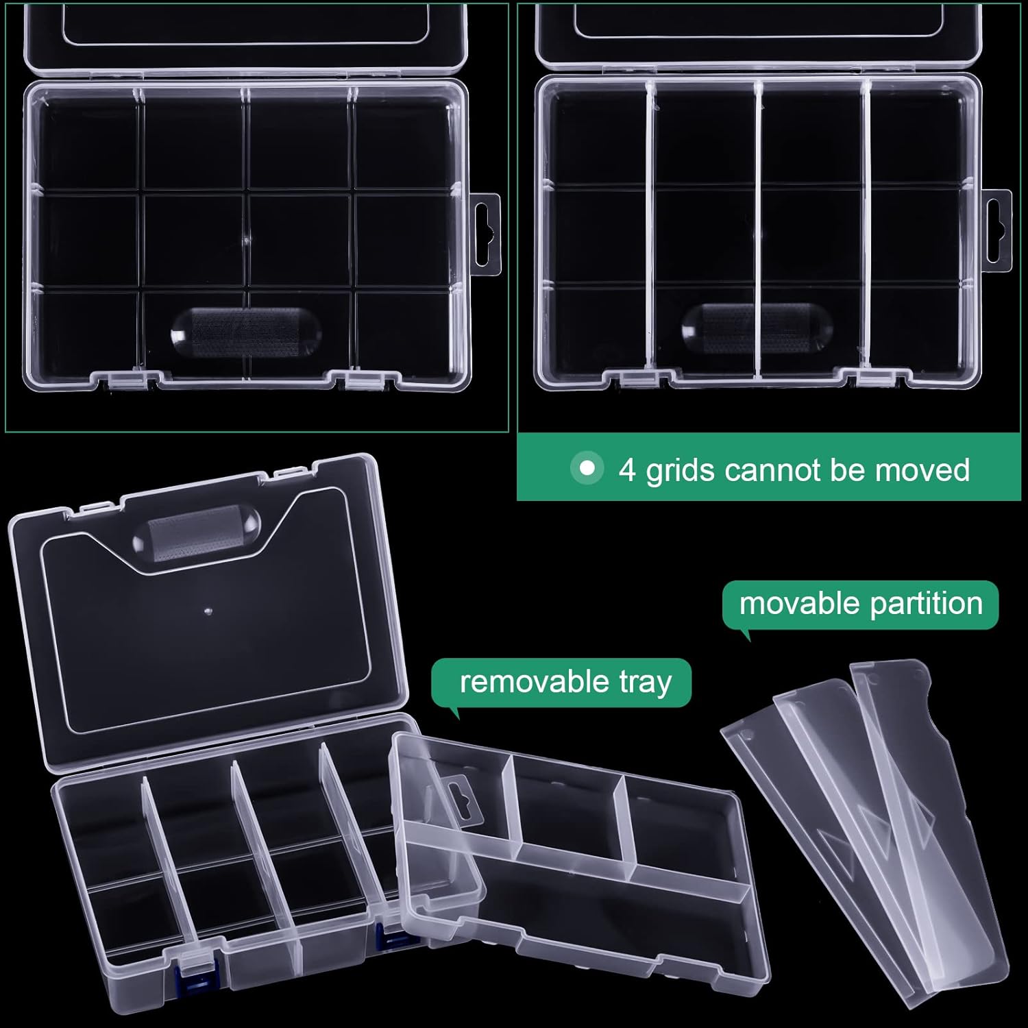 6 Pack Fishing Tackle Box Organizer Storage Clear Fishing Box with Movable Tray Plastic Waterproof Compartment Organizer for Lure Container Craft Beads Jewelry - Image 3