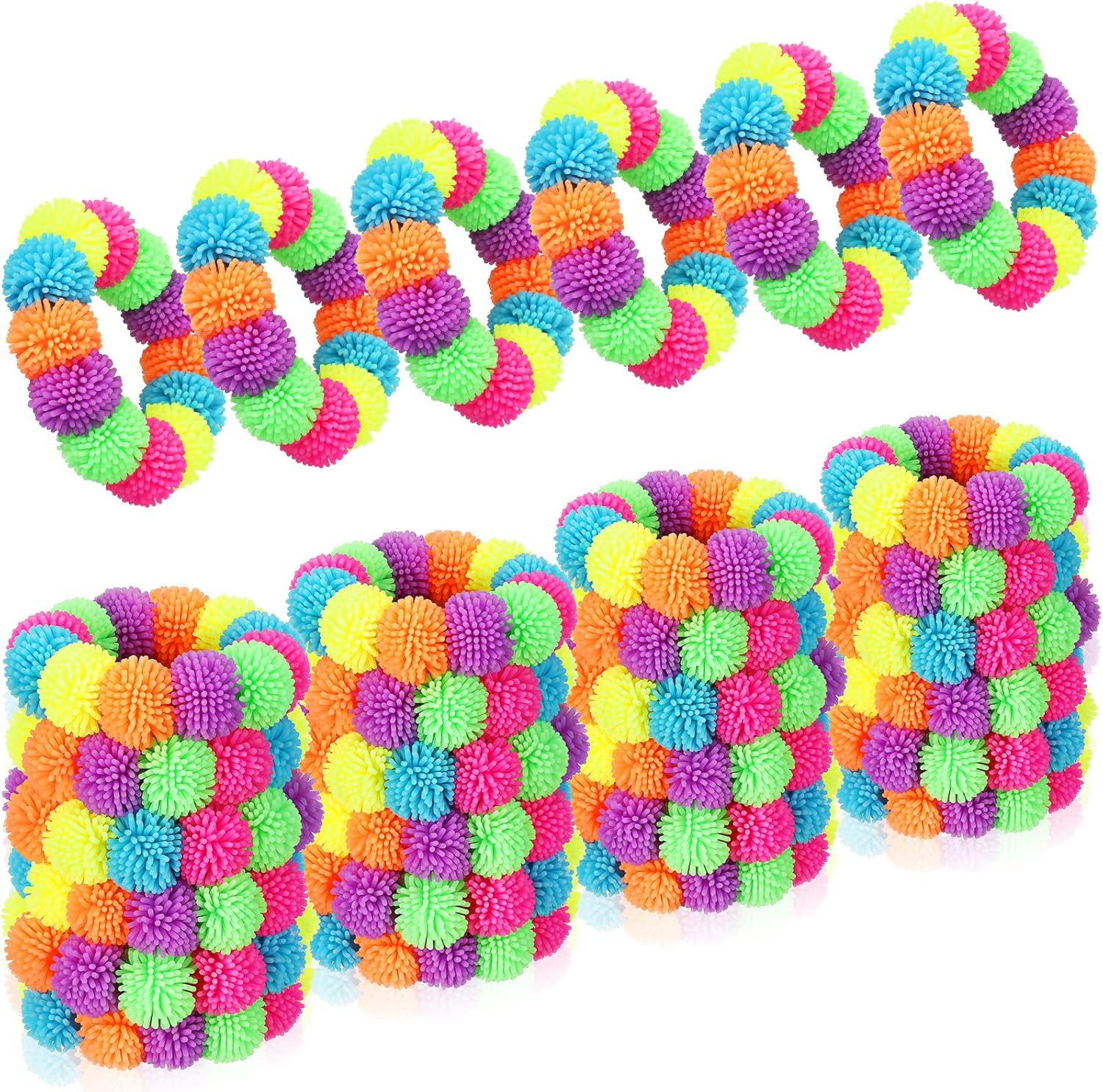 24 Pcs Spiky Sensory Bracelet Anxiety Sensory Toys Fidget Toy Stress Relief Spiky Rings Rainbow No Latex Flexible Stretchy Wearable Toy Bracelet for Adults Kids Children - Image 1