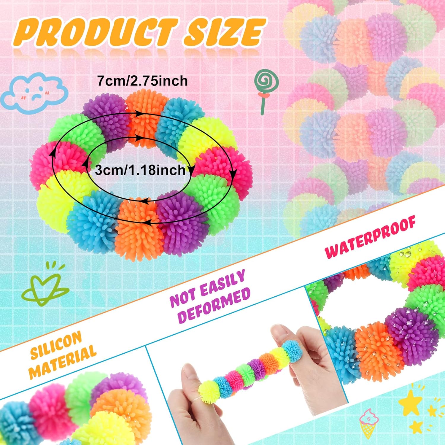 24 Pcs Spiky Sensory Bracelet Anxiety Sensory Toys Fidget Toy Stress Relief Spiky Rings Rainbow No Latex Flexible Stretchy Wearable Toy Bracelet for Adults Kids Children - Image 2