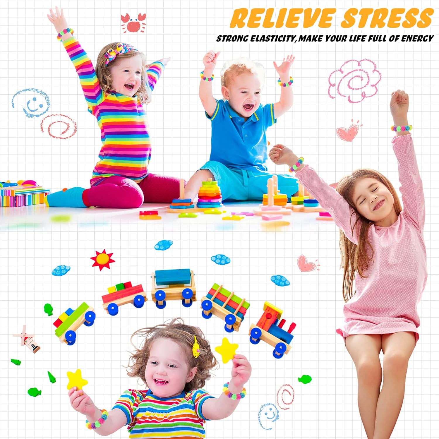 24 Pcs Spiky Sensory Bracelet Anxiety Sensory Toys Fidget Toy Stress Relief Spiky Rings Rainbow No Latex Flexible Stretchy Wearable Toy Bracelet for Adults Kids Children - Image 3