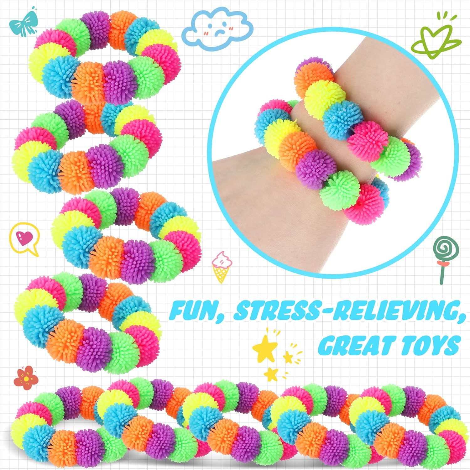24 Pcs Spiky Sensory Bracelet Anxiety Sensory Toys Fidget Toy Stress Relief Spiky Rings Rainbow No Latex Flexible Stretchy Wearable Toy Bracelet for Adults Kids Children - Image 6