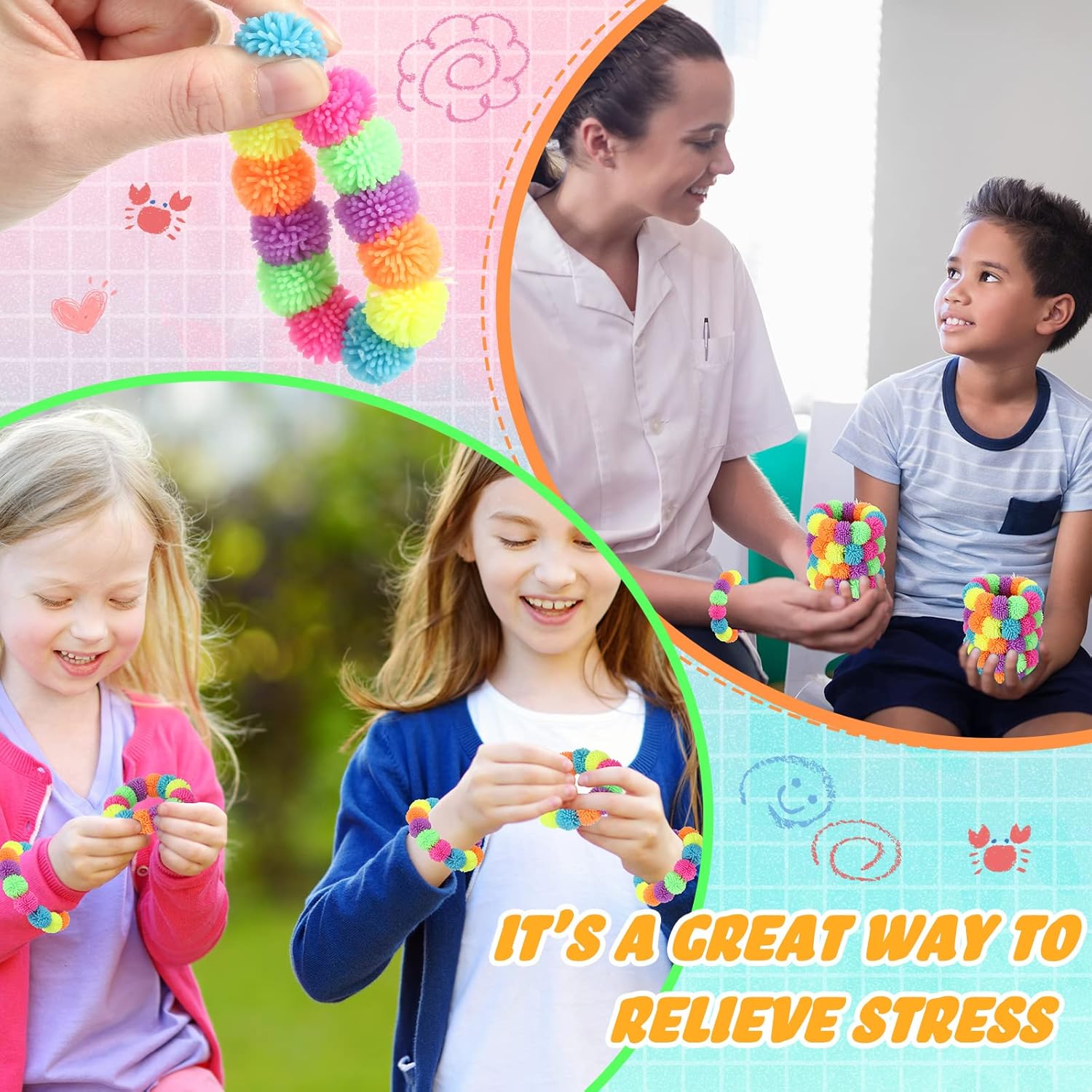 24 Pcs Spiky Sensory Bracelet Anxiety Sensory Toys Fidget Toy Stress Relief Spiky Rings Rainbow No Latex Flexible Stretchy Wearable Toy Bracelet for Adults Kids Children - Image 7