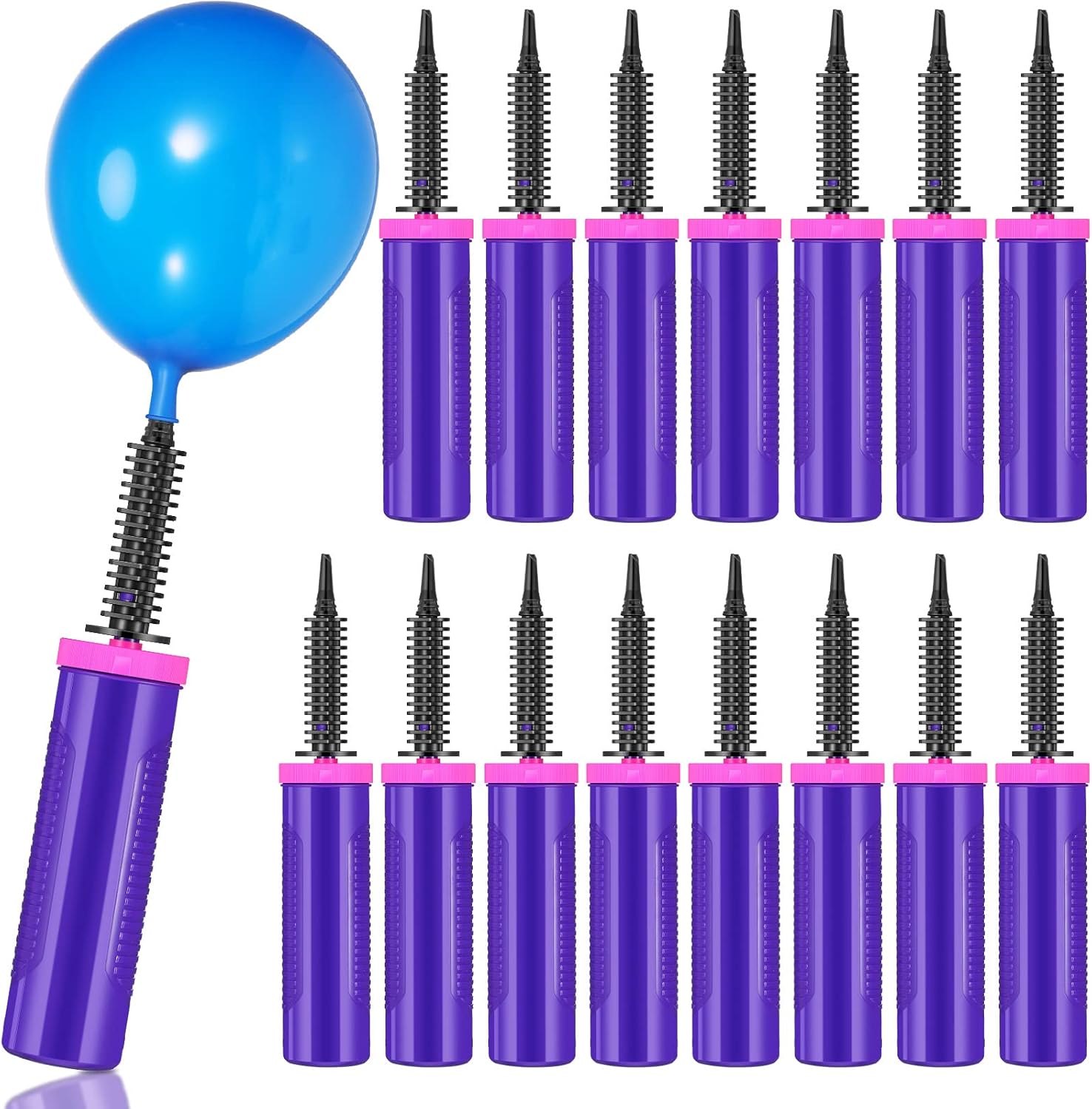 16 Pcs Handheld Balloon Air Pump Inflator Air Pump for Balloons, 2 Way Dual Action Manual Balloon Inflator for Birthday Party Decoration Exercise Yoga Balls Pool Floats, 12 Inch (Rose Red and Purple) - Image 1