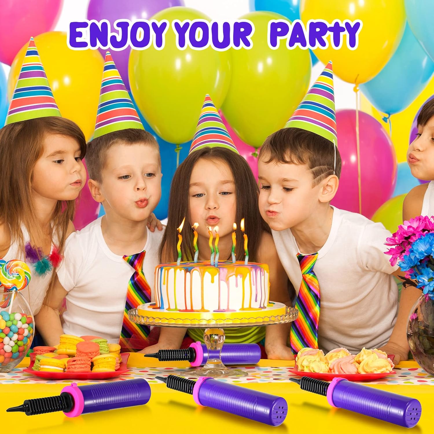 16 Pcs Handheld Balloon Air Pump Inflator Air Pump for Balloons, 2 Way Dual Action Manual Balloon Inflator for Birthday Party Decoration Exercise Yoga Balls Pool Floats, 12 Inch (Rose Red and Purple) - Image 2