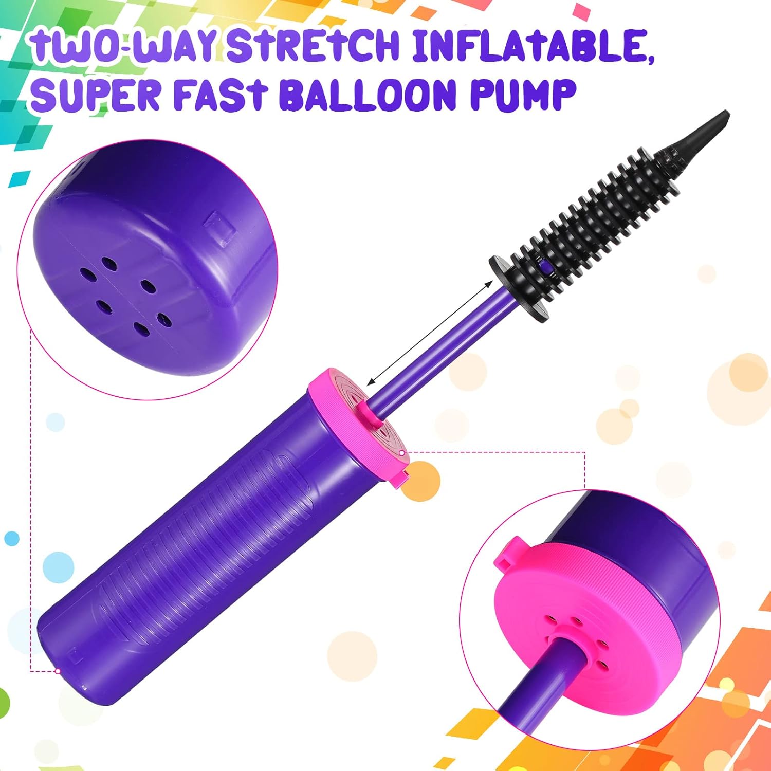 16 Pcs Handheld Balloon Air Pump Inflator Air Pump for Balloons, 2 Way Dual Action Manual Balloon Inflator for Birthday Party Decoration Exercise Yoga Balls Pool Floats, 12 Inch (Rose Red and Purple) - Image 3
