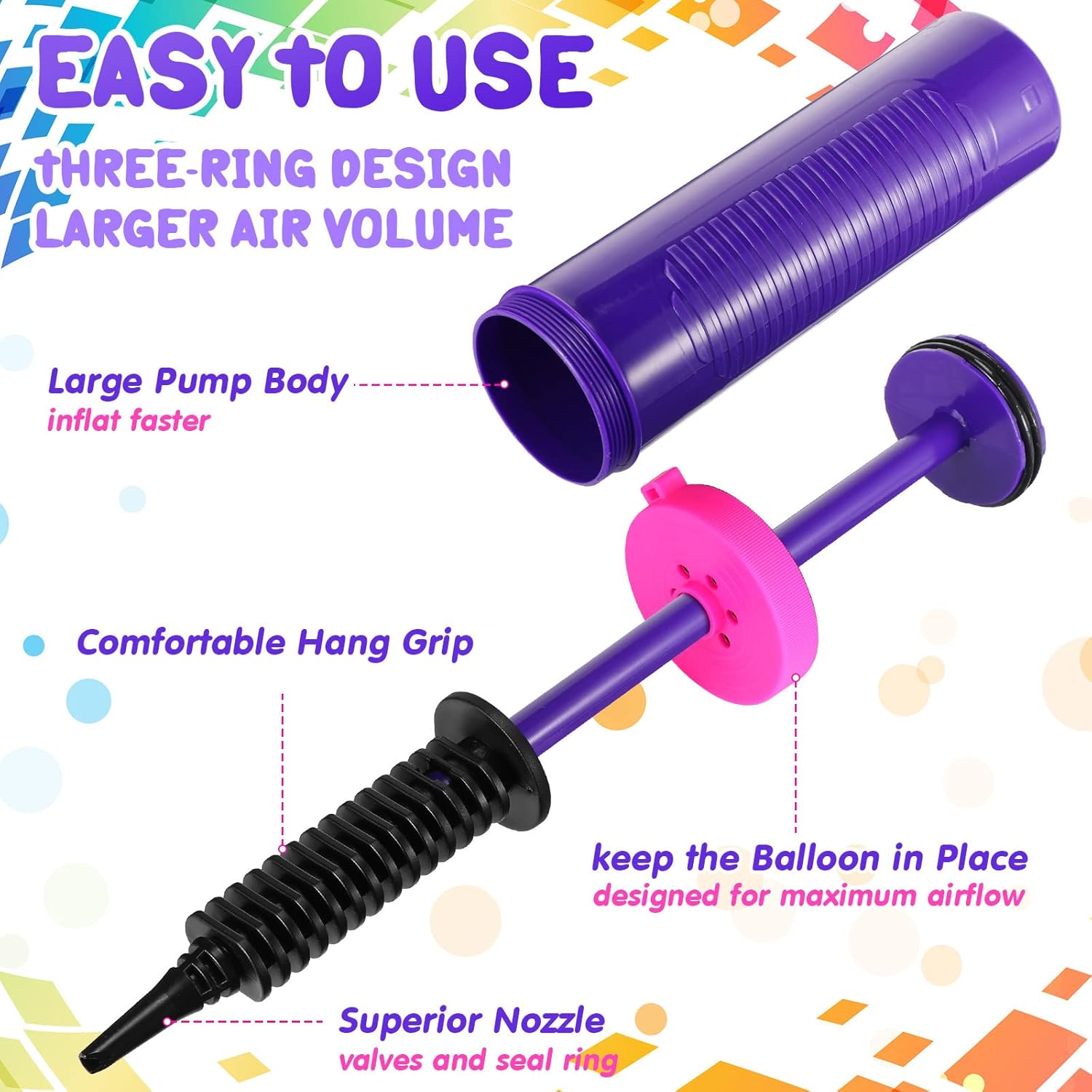 16 Pcs Handheld Balloon Air Pump Inflator Air Pump for Balloons, 2 Way Dual Action Manual Balloon Inflator for Birthday Party Decoration Exercise Yoga Balls Pool Floats, 12 Inch (Rose Red and Purple) - Image 4