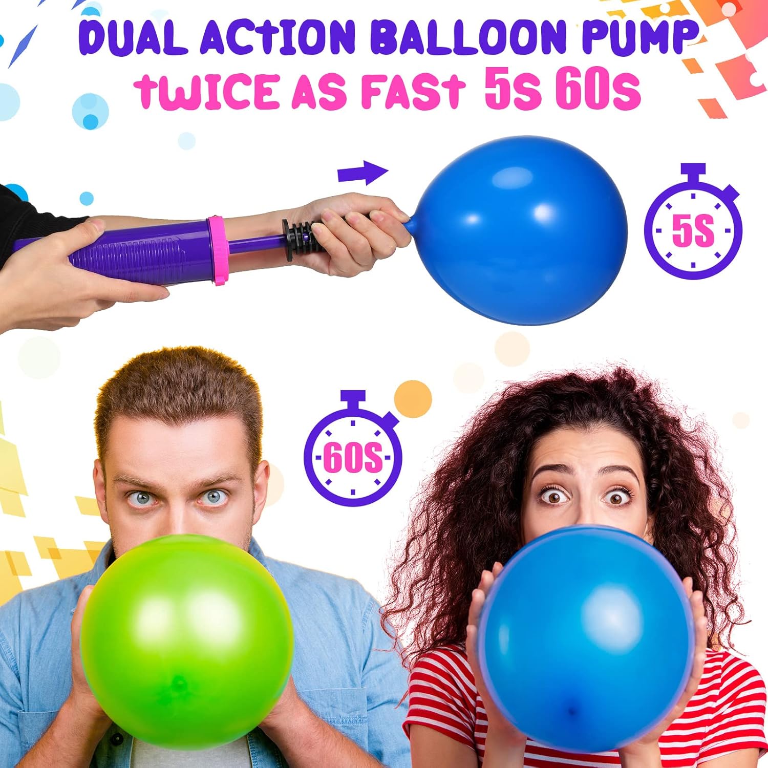 16 Pcs Handheld Balloon Air Pump Inflator Air Pump for Balloons, 2 Way Dual Action Manual Balloon Inflator for Birthday Party Decoration Exercise Yoga Balls Pool Floats, 12 Inch (Rose Red and Purple) - Image 6