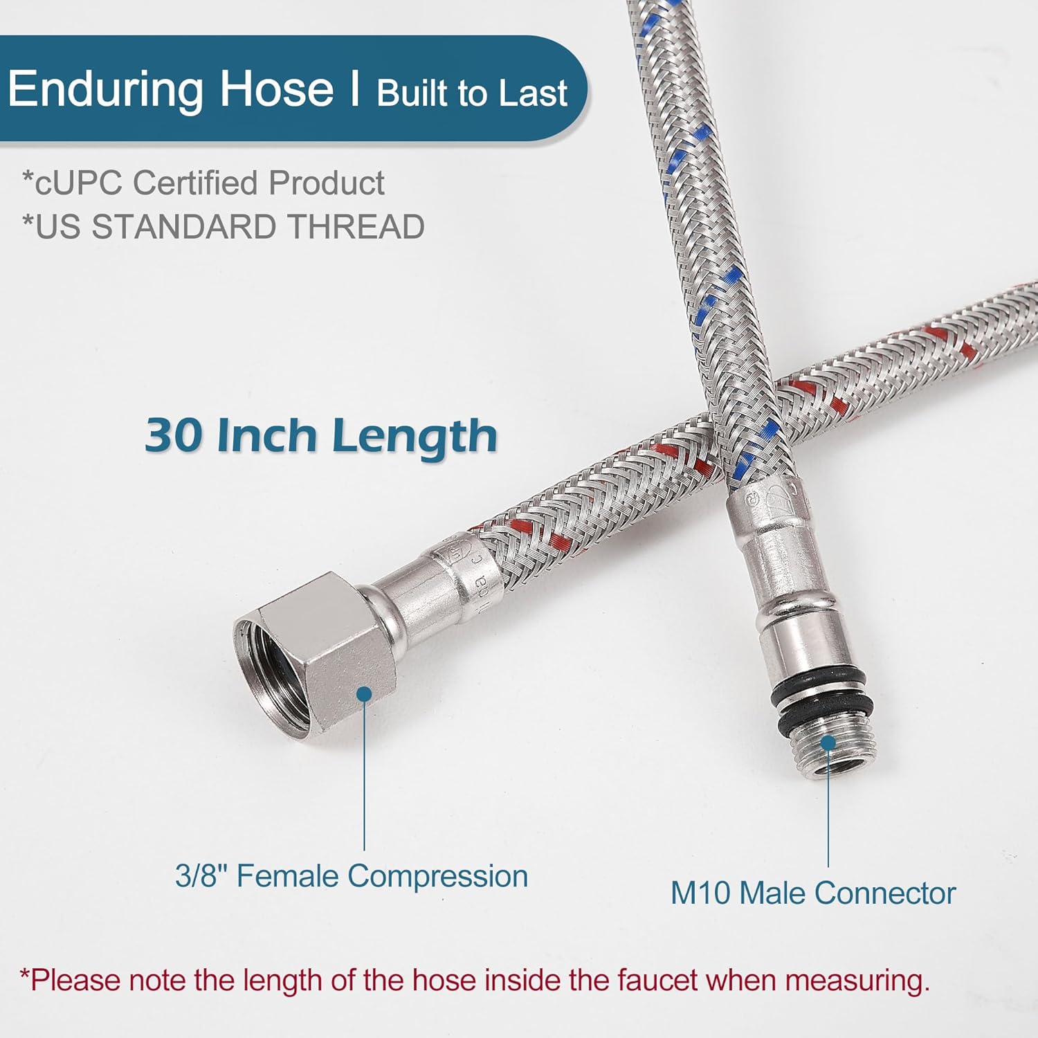 30 Inch Faucet Supply Lines, Bathroom Kitchen Water Supply Line 3/8