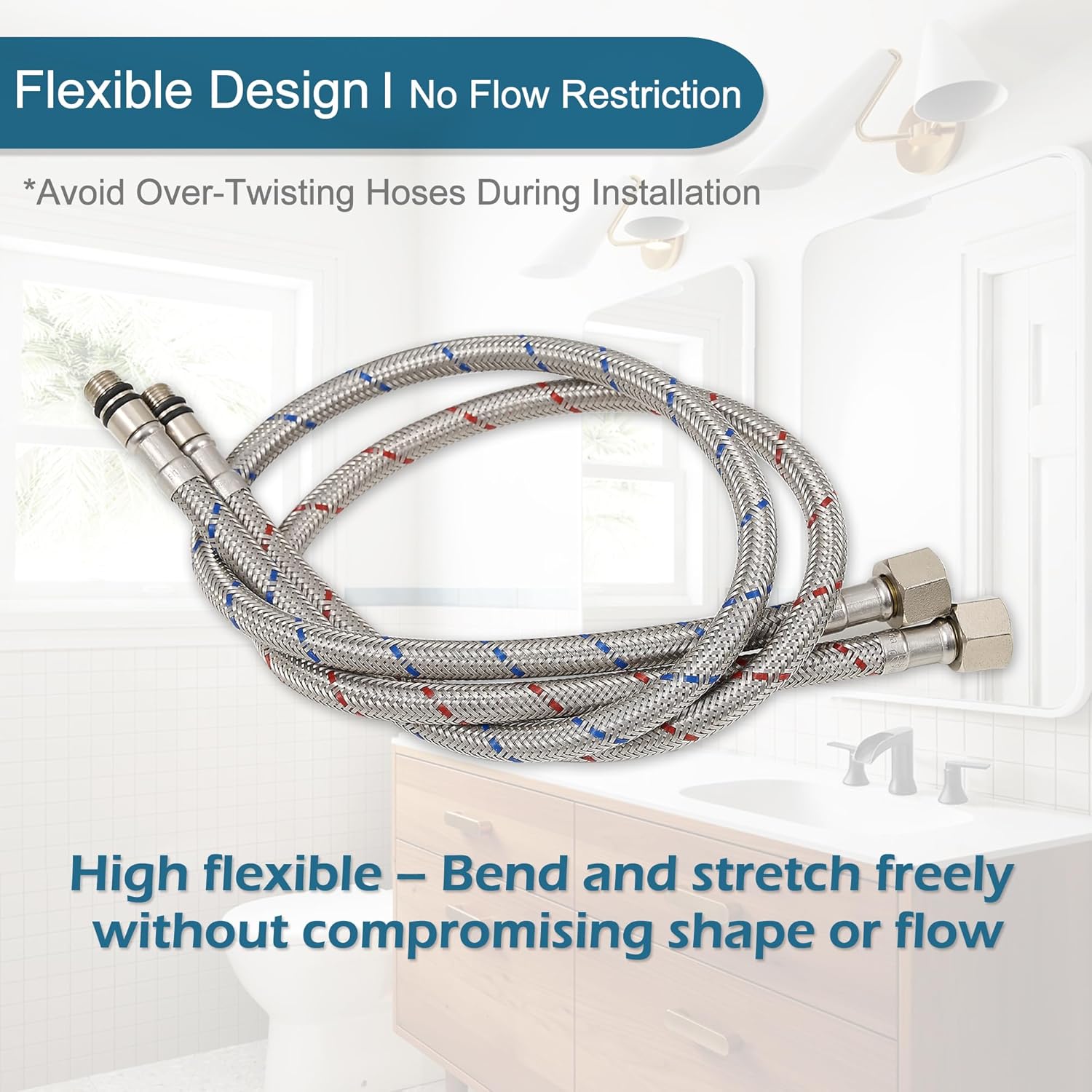 30 Inch Faucet Supply Lines, Bathroom Kitchen Water Supply Line 3/8