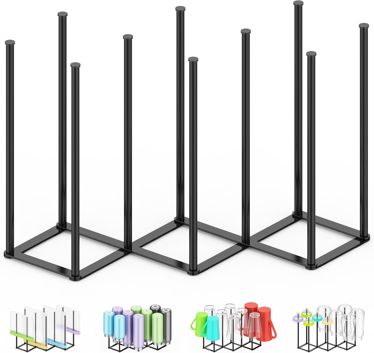 Collapsible Bottle Drying Rack, Foldable Baby Bottle Drying Rack, Portable Drainer Stand Holder for Water Bottles, Cup, Reusable Silicone Bag, Cutting Board (Black) - Image 1