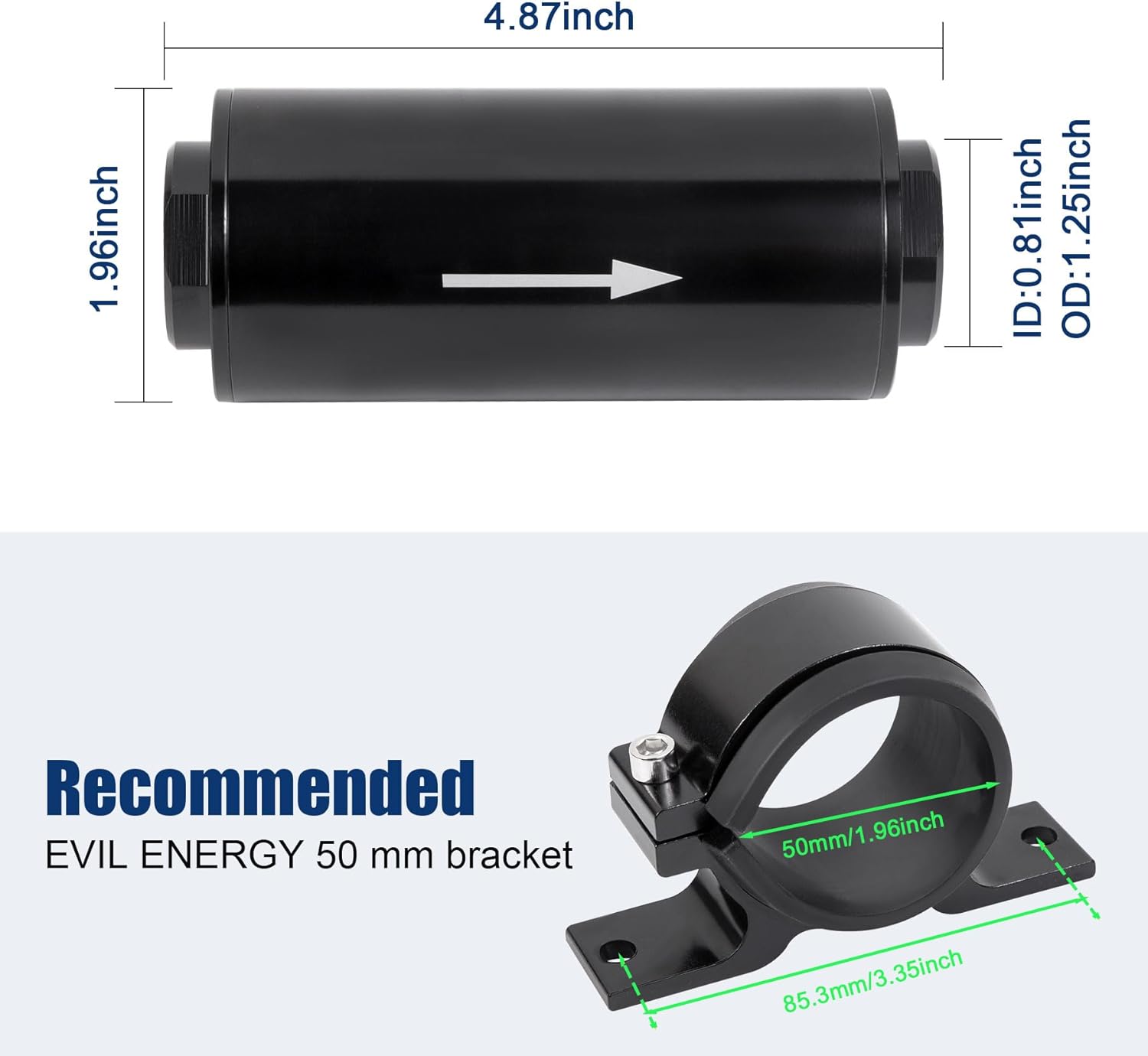 Inline Fuel Filter 10 Micron with 6AN 8AN 10AN Adapter,50MM Universal Bracket Clamp,10 Micron Inline Fuel Filter（Black） - Image 3