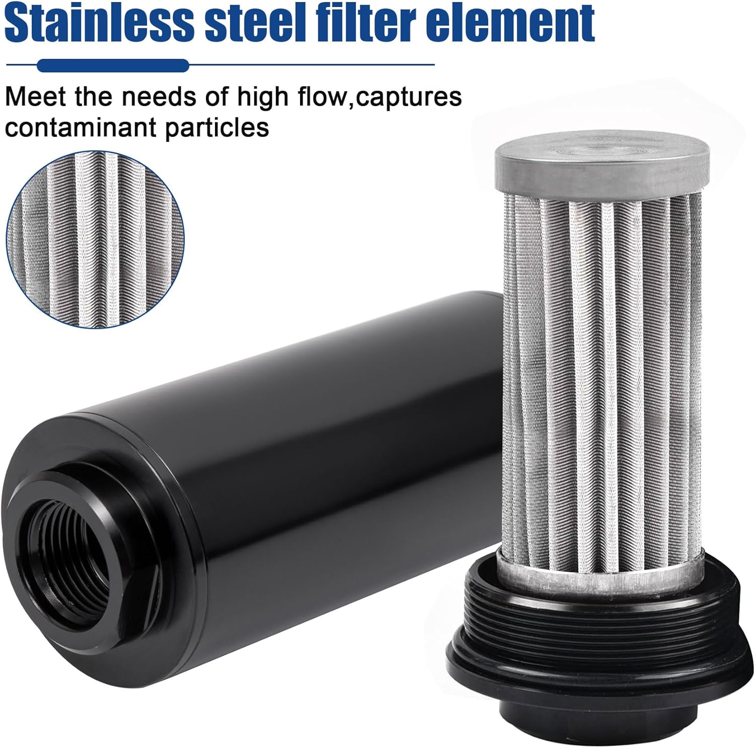 Inline Fuel Filter 10 Micron with 6AN 8AN 10AN Adapter,50MM Universal Bracket Clamp,10 Micron Inline Fuel Filter（Black） - Image 6
