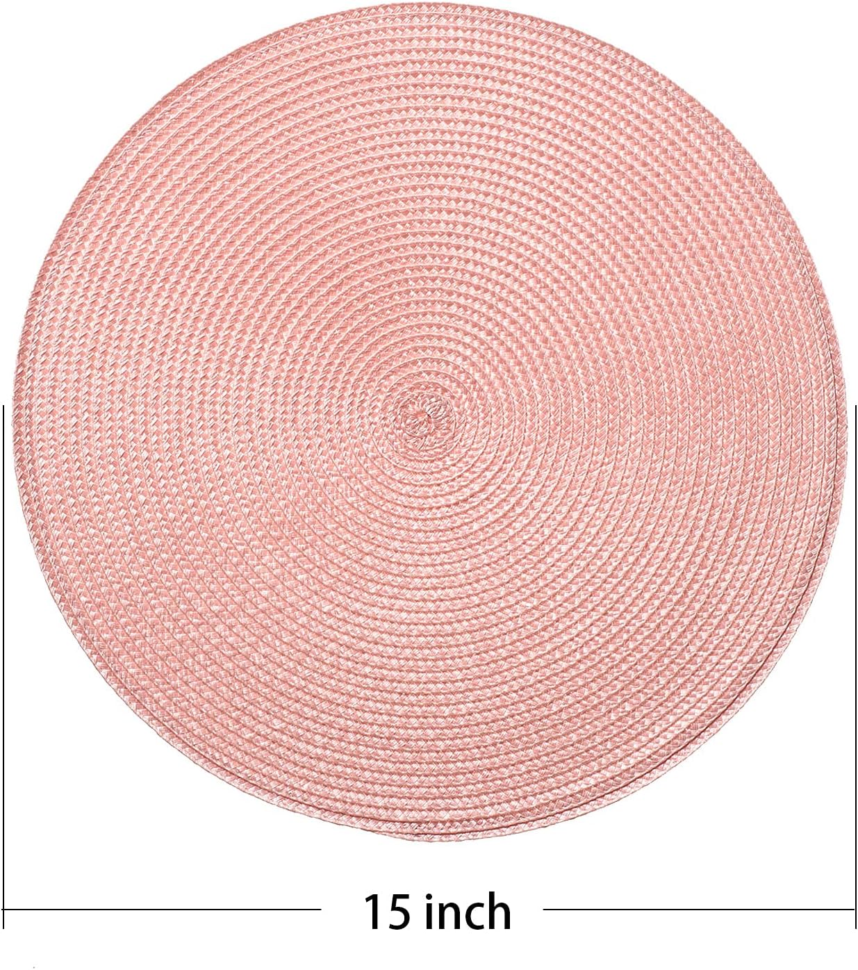 Round Braided Placemats 15 Inch Round Table Mats for Dining Tables Natural Woven Heat Resistant Place mats Set of 6 (Pink) - Image 2