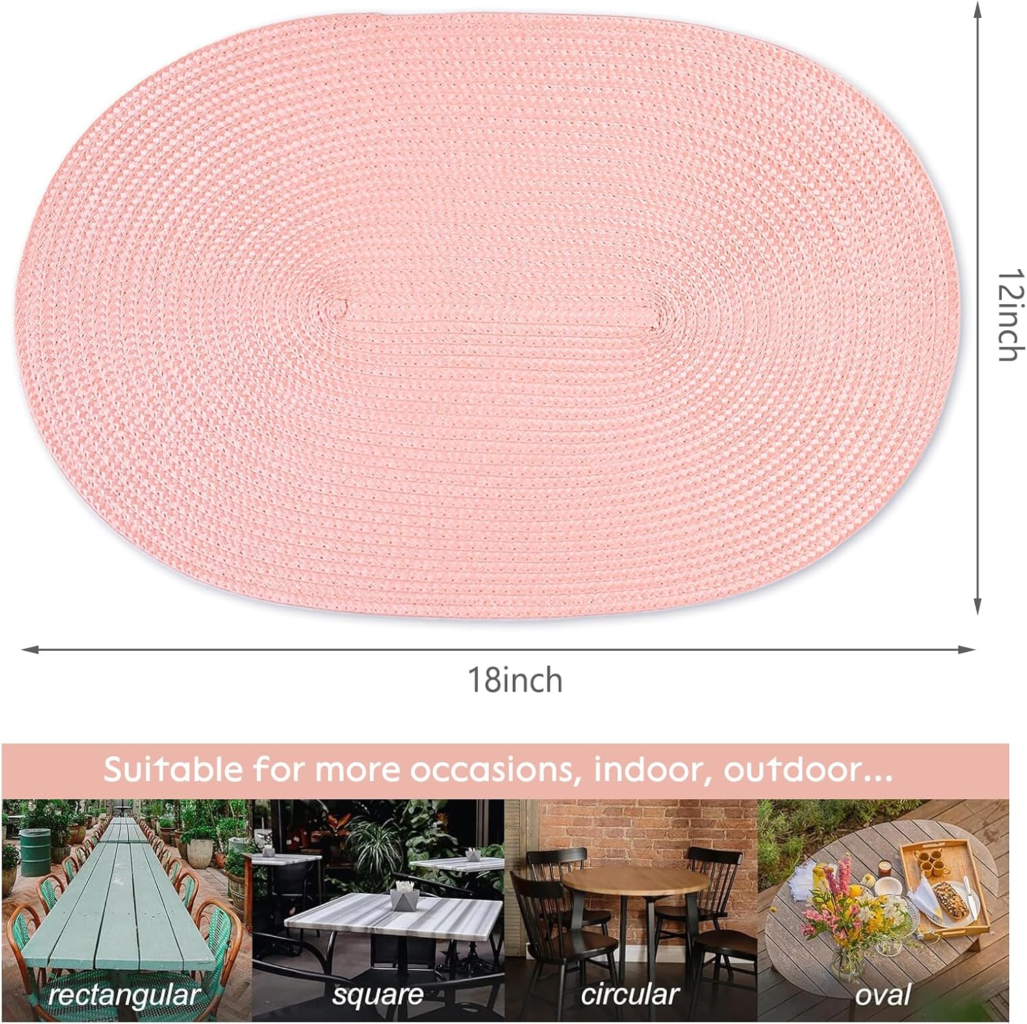 Placemats Set of 6 for Dining Table Washable Woven Non-Slip 18x12 inches Placemat Heat-Resistant Durable Table Mats for Dining Table Easy to Clean(Pink) - Image 2