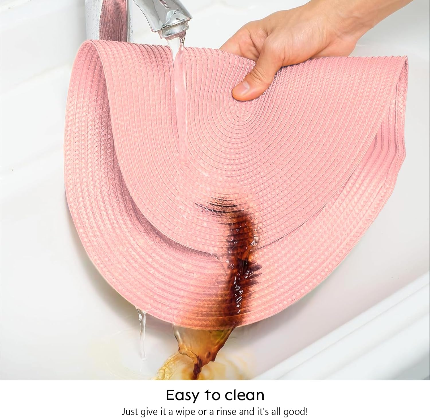 Placemats Set of 6 for Dining Table Washable Woven Non-Slip 18x12 inches Placemat Heat-Resistant Durable Table Mats for Dining Table Easy to Clean(Pink) - Image 3