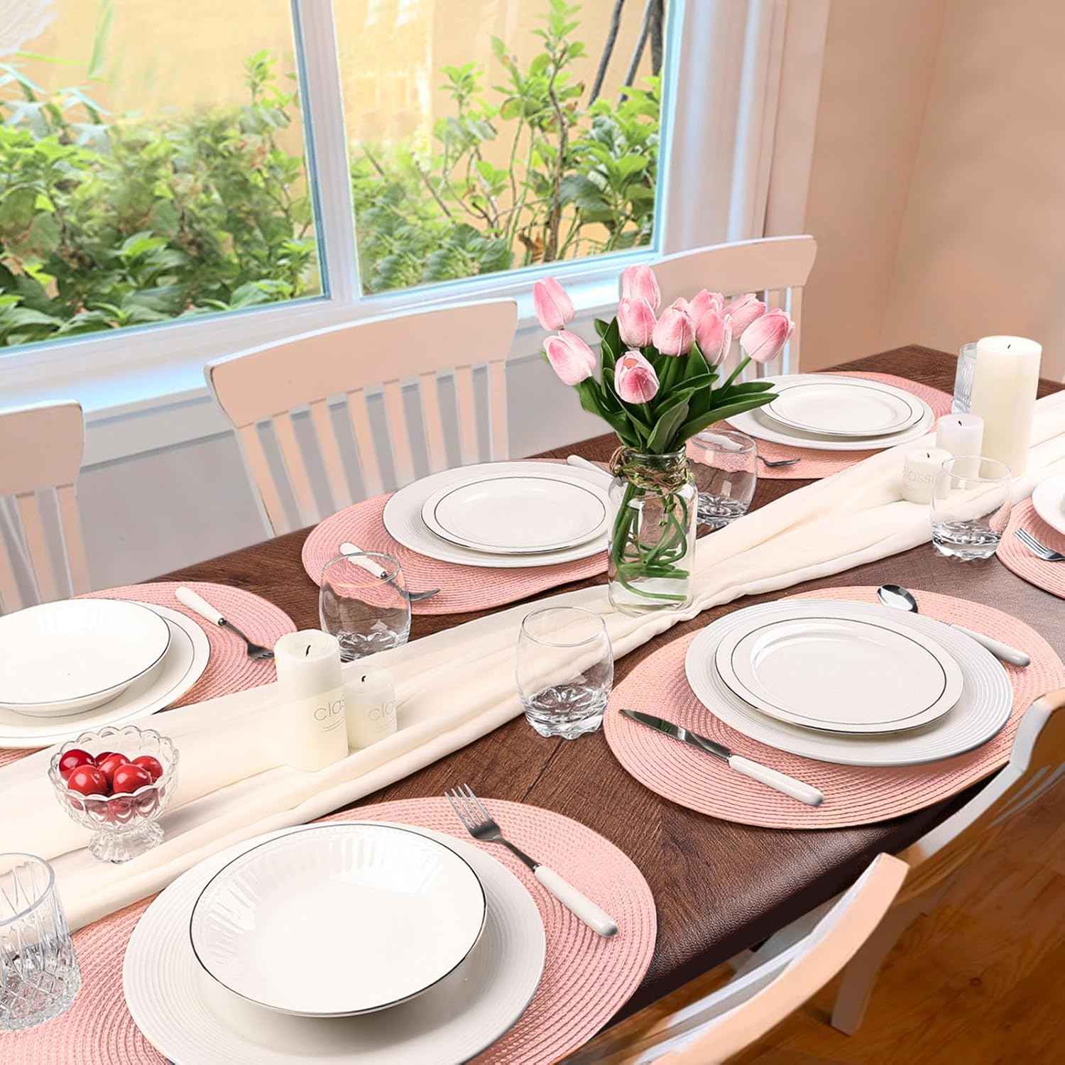 Placemats Set of 6 for Dining Table Washable Woven Non-Slip 18x12 inches Placemat Heat-Resistant Durable Table Mats for Dining Table Easy to Clean(Pink) - Image 6