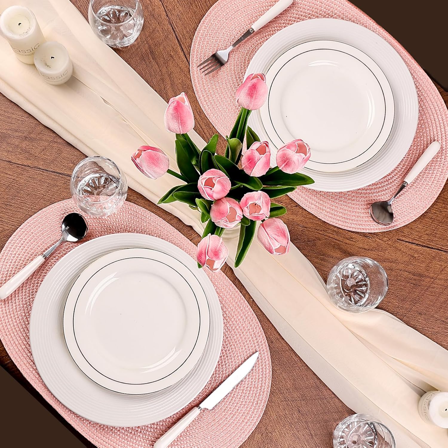 Placemats Set of 6 for Dining Table Washable Woven Non-Slip 18x12 inches Placemat Heat-Resistant Durable Table Mats for Dining Table Easy to Clean(Pink) - Image 7