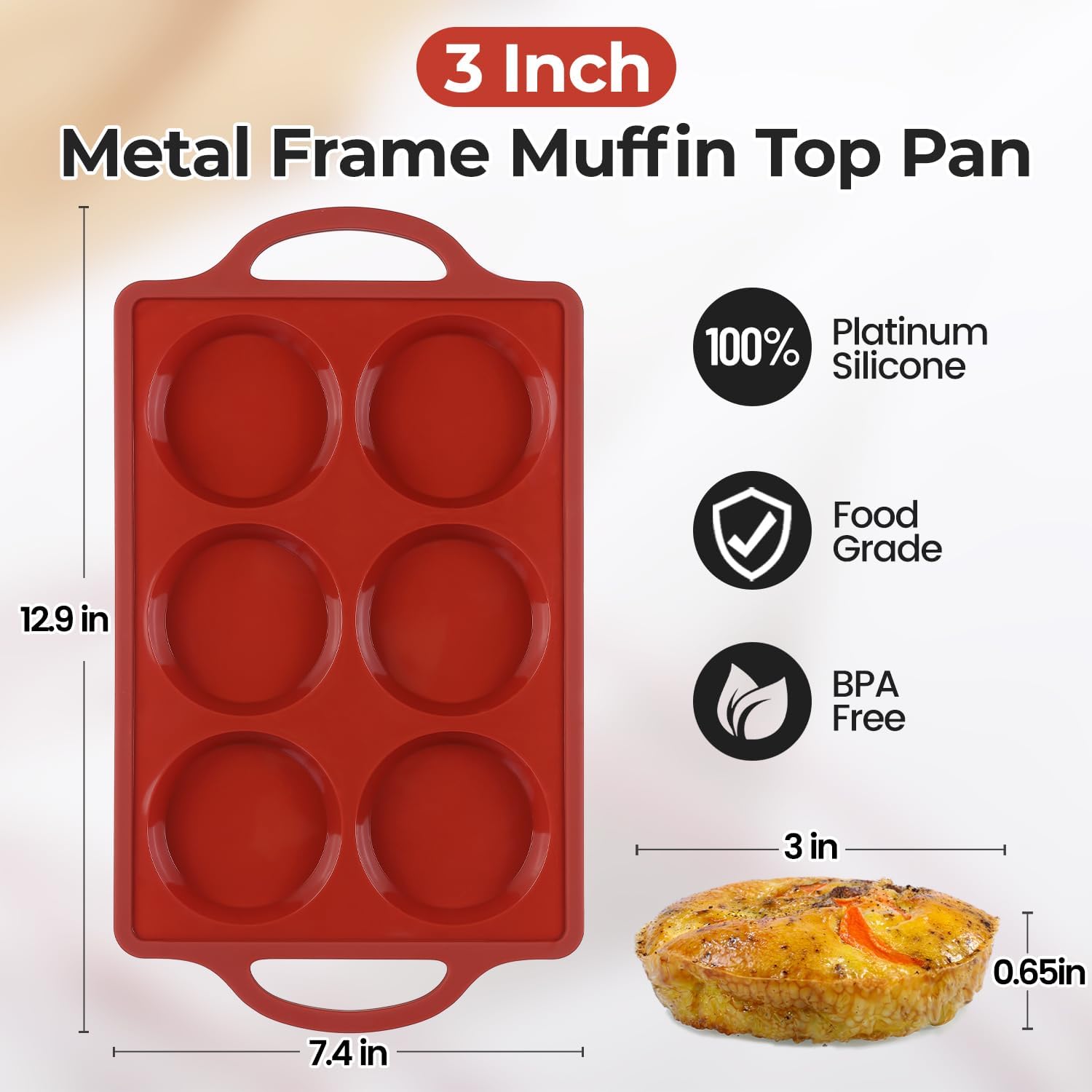 Silicone Muffin Top Pan & Metal Frame Round Egg Baking Pan - Image 2