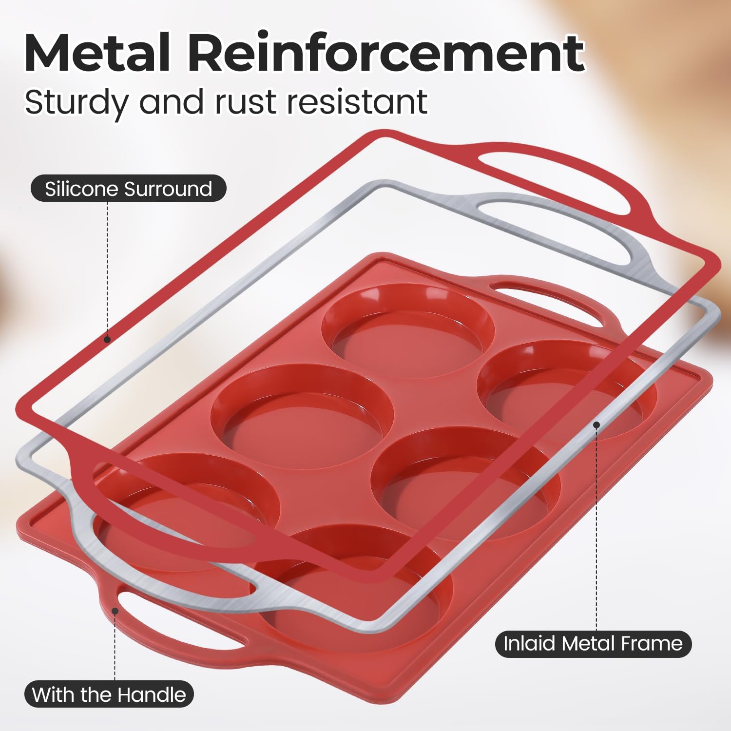 Silicone Muffin Top Pan & Metal Frame Round Egg Baking Pan - Image 4