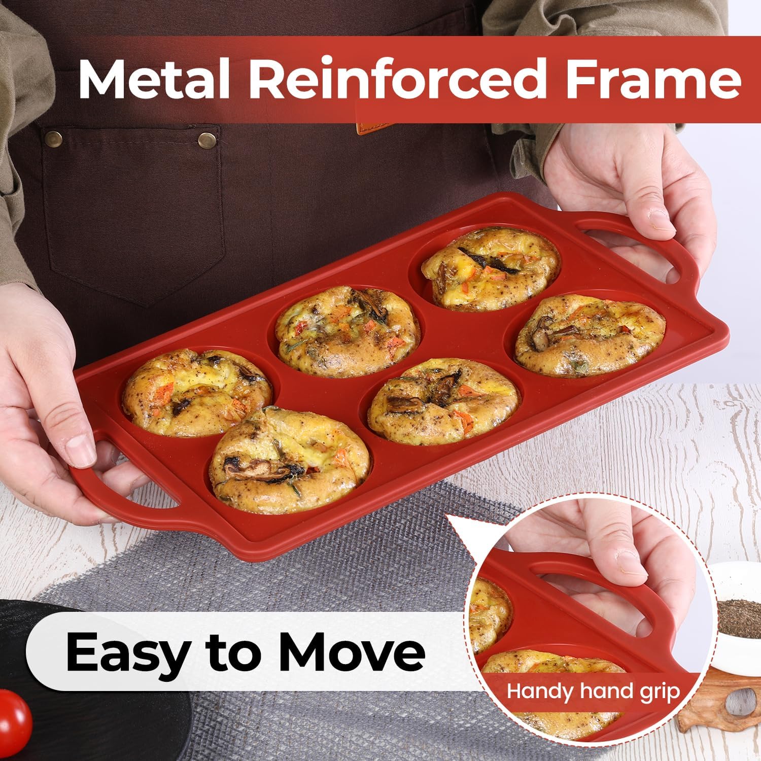 Silicone Muffin Top Pan & Metal Frame Round Egg Baking Pan - Image 7