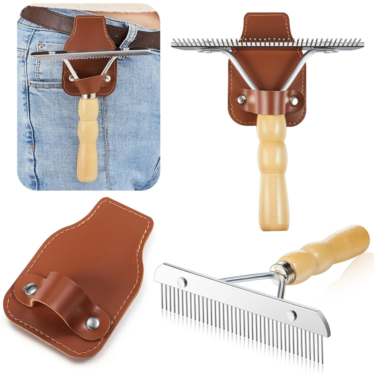 1 Set Cattle Show Comb Brush Holder Livestock Supplies for Cattle Horse Grooming Brush Show Comb with Wood Handle for Cow Livestock Brushes Pet Dog Cattlel Cows Goat Sheep - Image 1