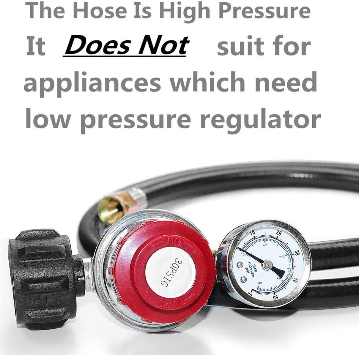4 FT 0-30 PSI Adjustable High Pressure Propane Regulator and Hose with Gauge, Fits for Grill Burner Turkey Fryer Cooker Firepit Forge and More - Image 2